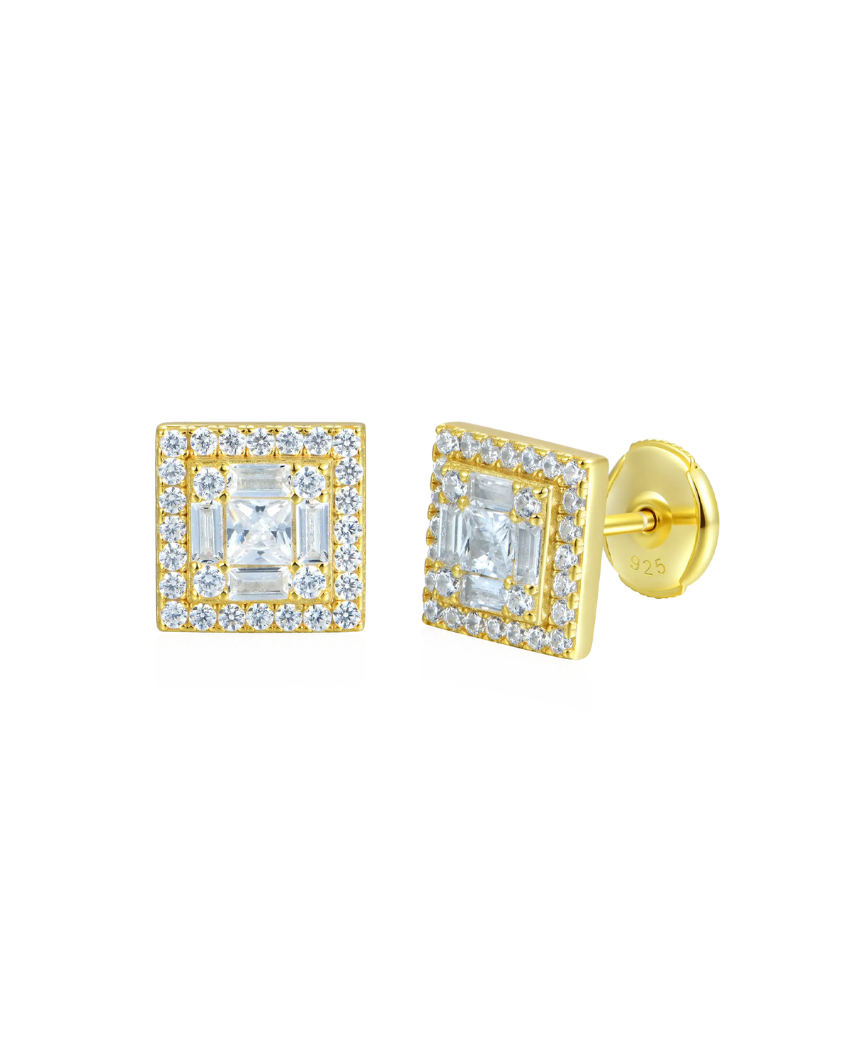 Boucles d'oreilles à tige carrées Baguette Mix Halo S925 - Paire