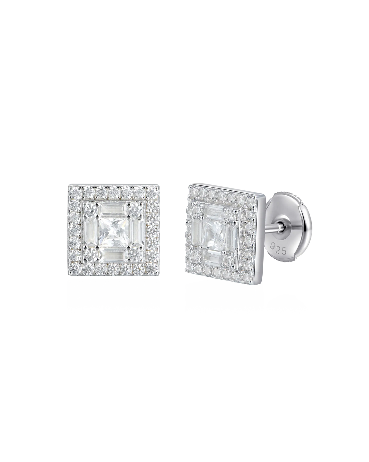 Boucles d'oreilles à tige carrées Baguette Mix Halo S925 - Paire