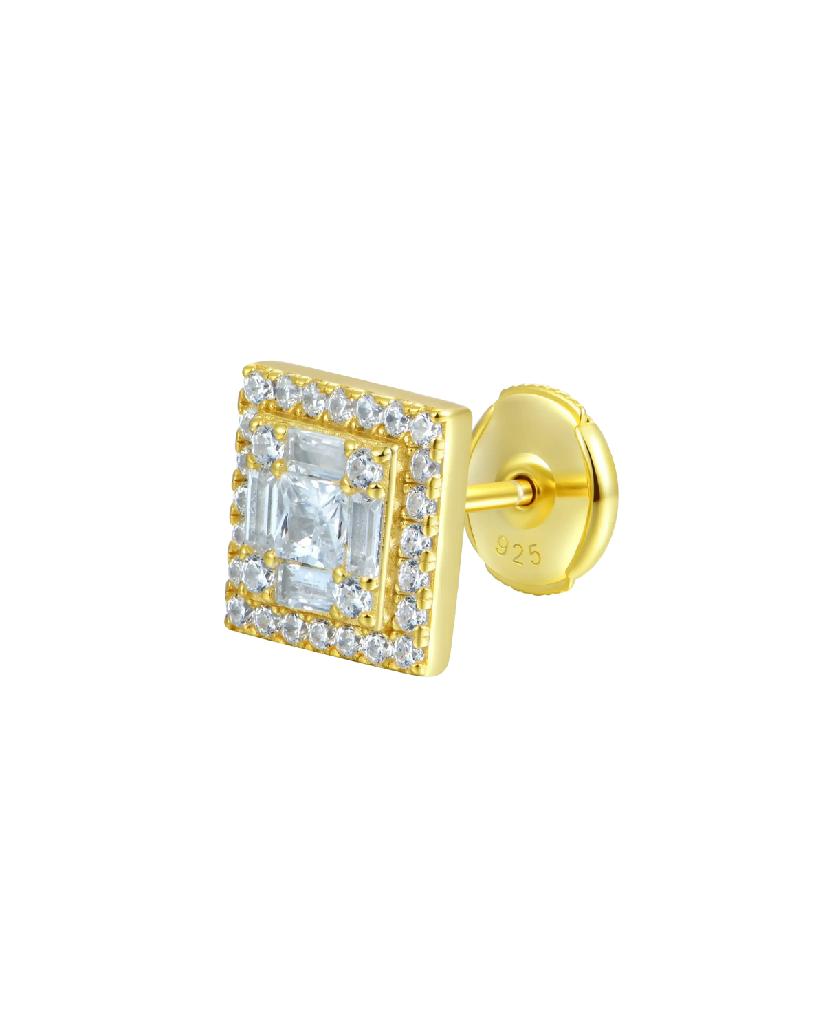 Boucles d'oreilles à tige carrées Baguette Mix Halo S925 - Paire
