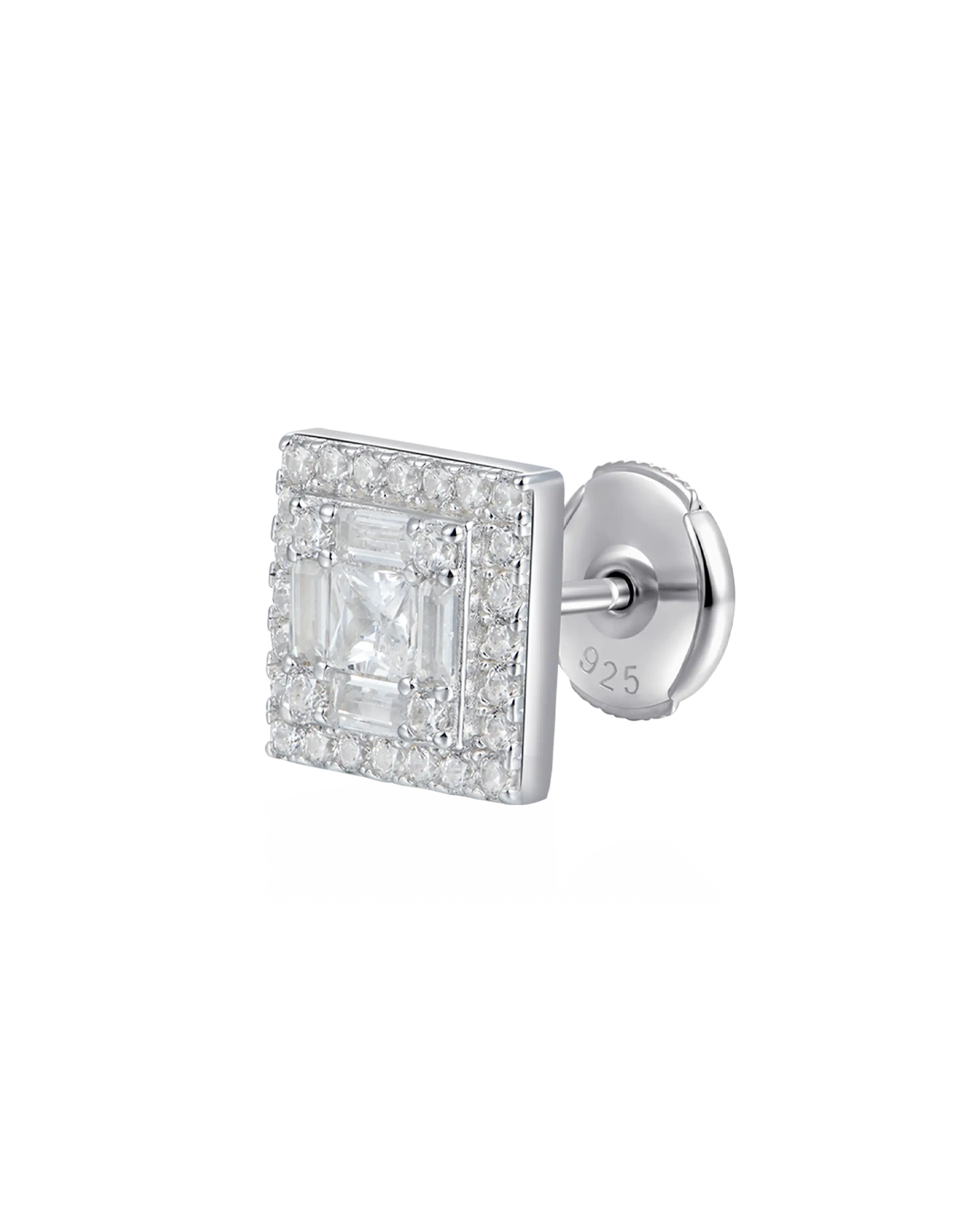 Boucles d'oreilles à tige carrées Baguette Mix Halo S925 - Paire