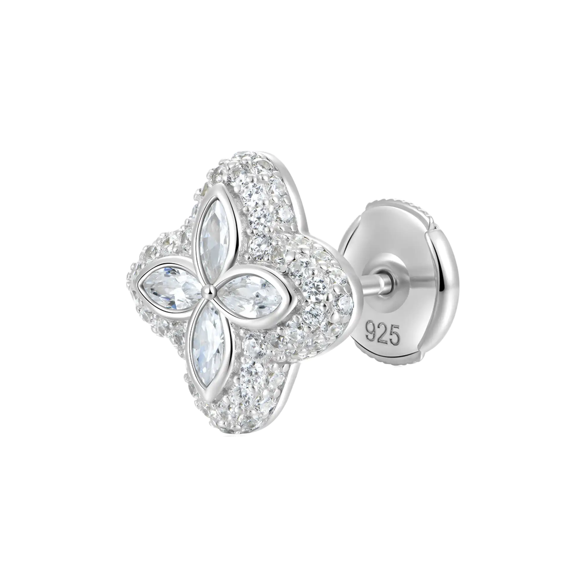Boucles d'oreilles de trèfle lumineuses glacées - Diamond blanc