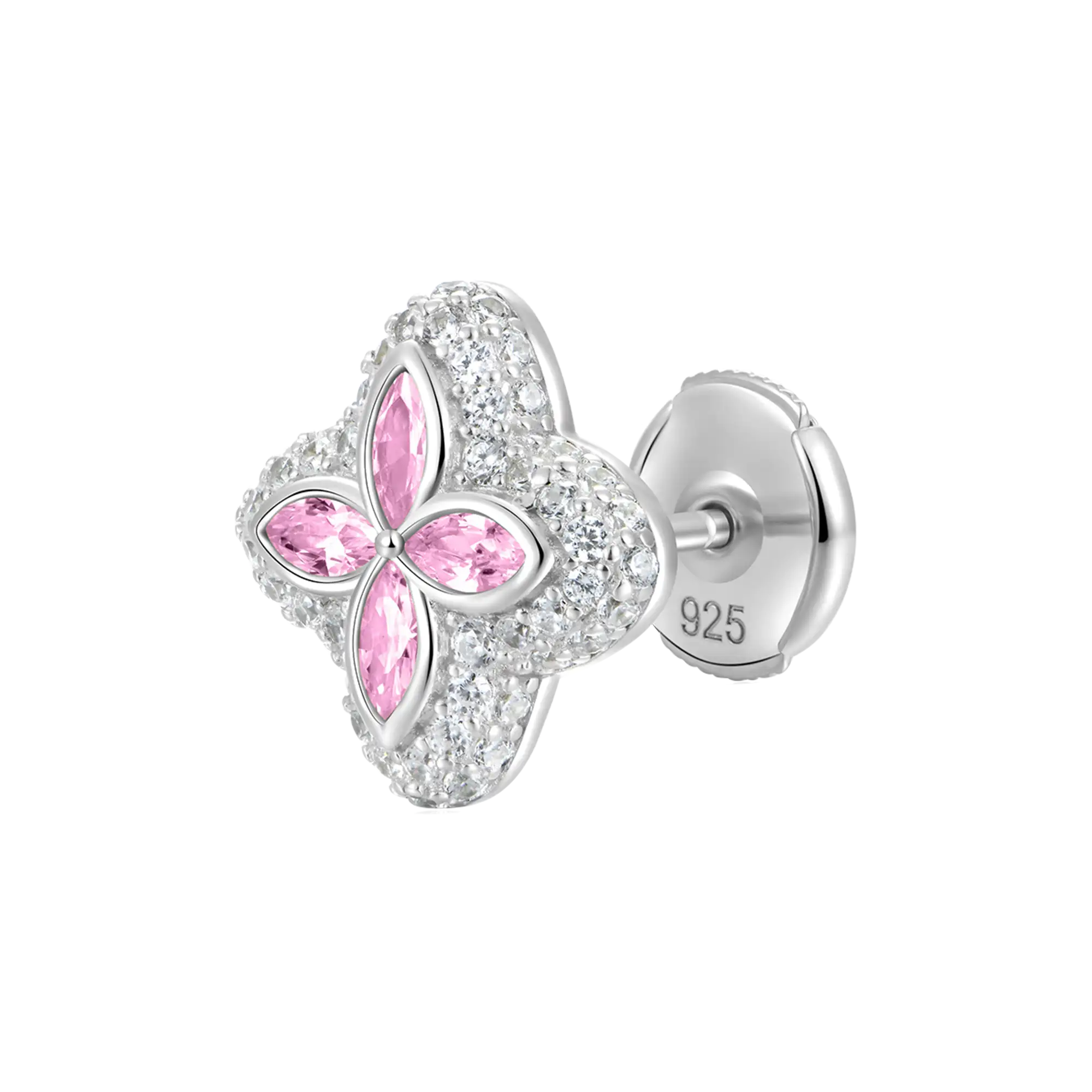 Moissanite S925 Luminous Clover Earrings - Pink Diamond