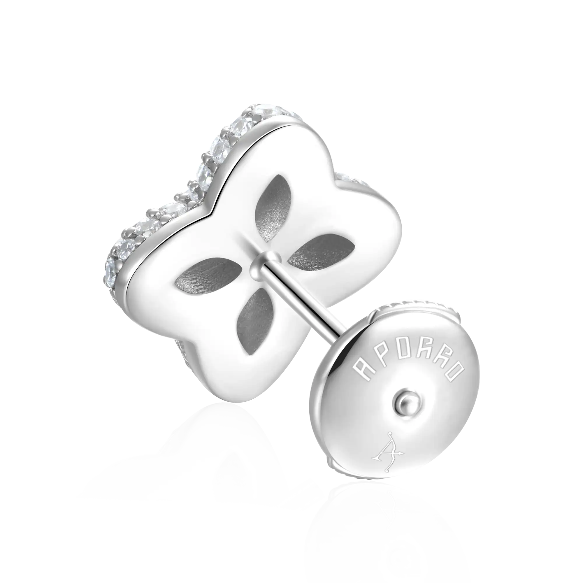 Juego de aretes de aro y trébol pavimentados S925