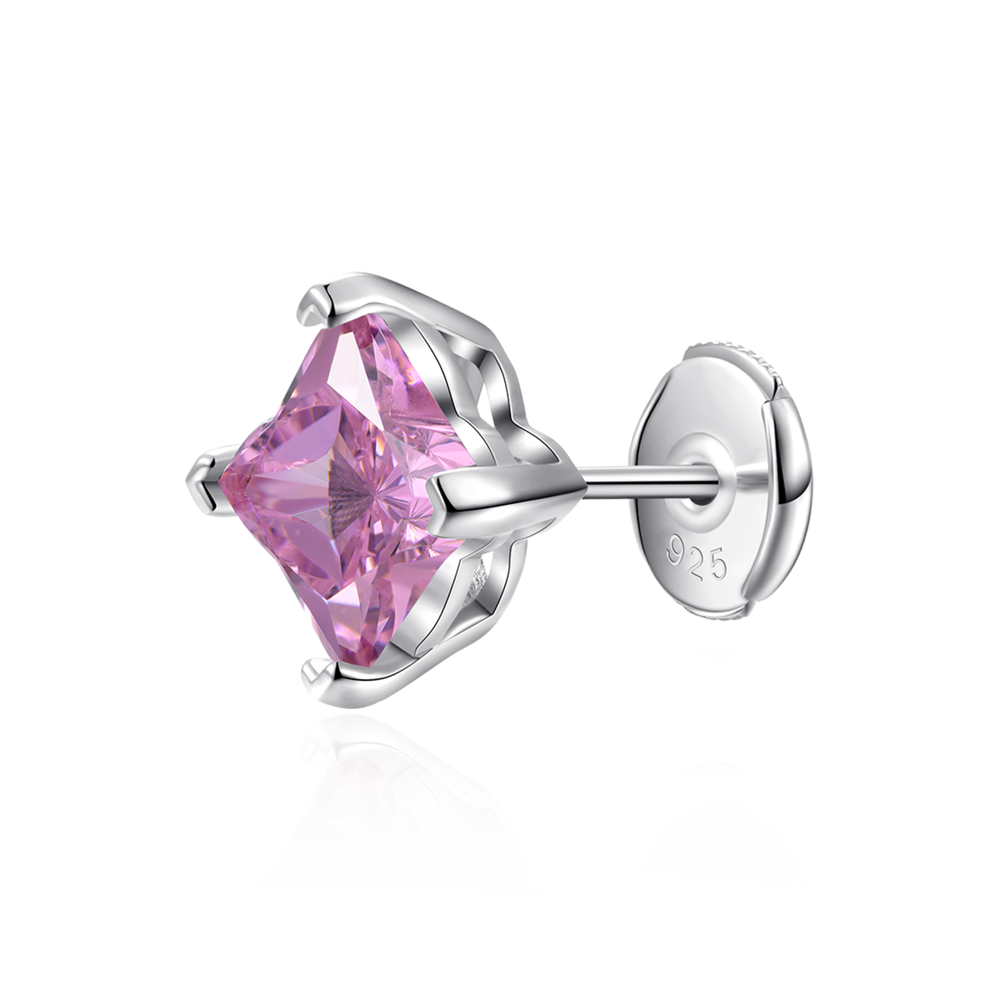 S925 Solid Clover Cut Stud Earrings - Pink