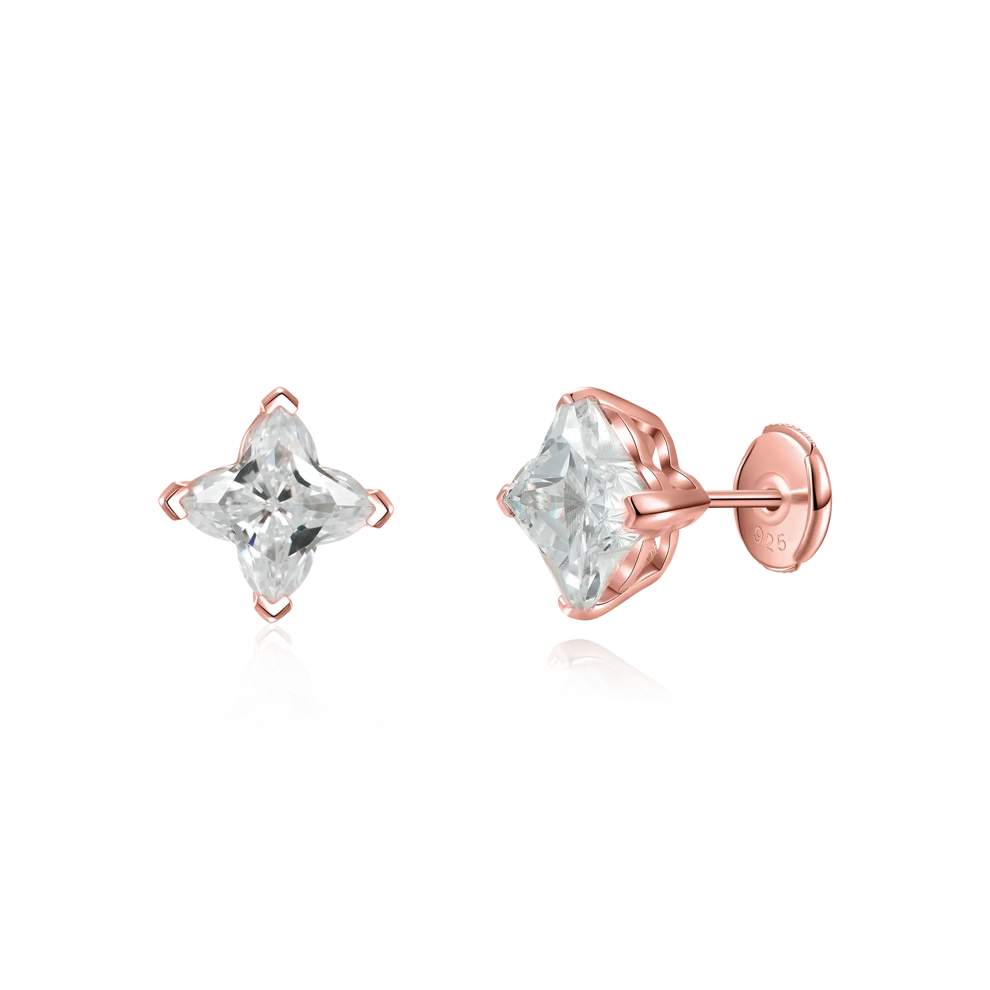 Moissanite S925 Solid Clover Cut Stud Earrings - White