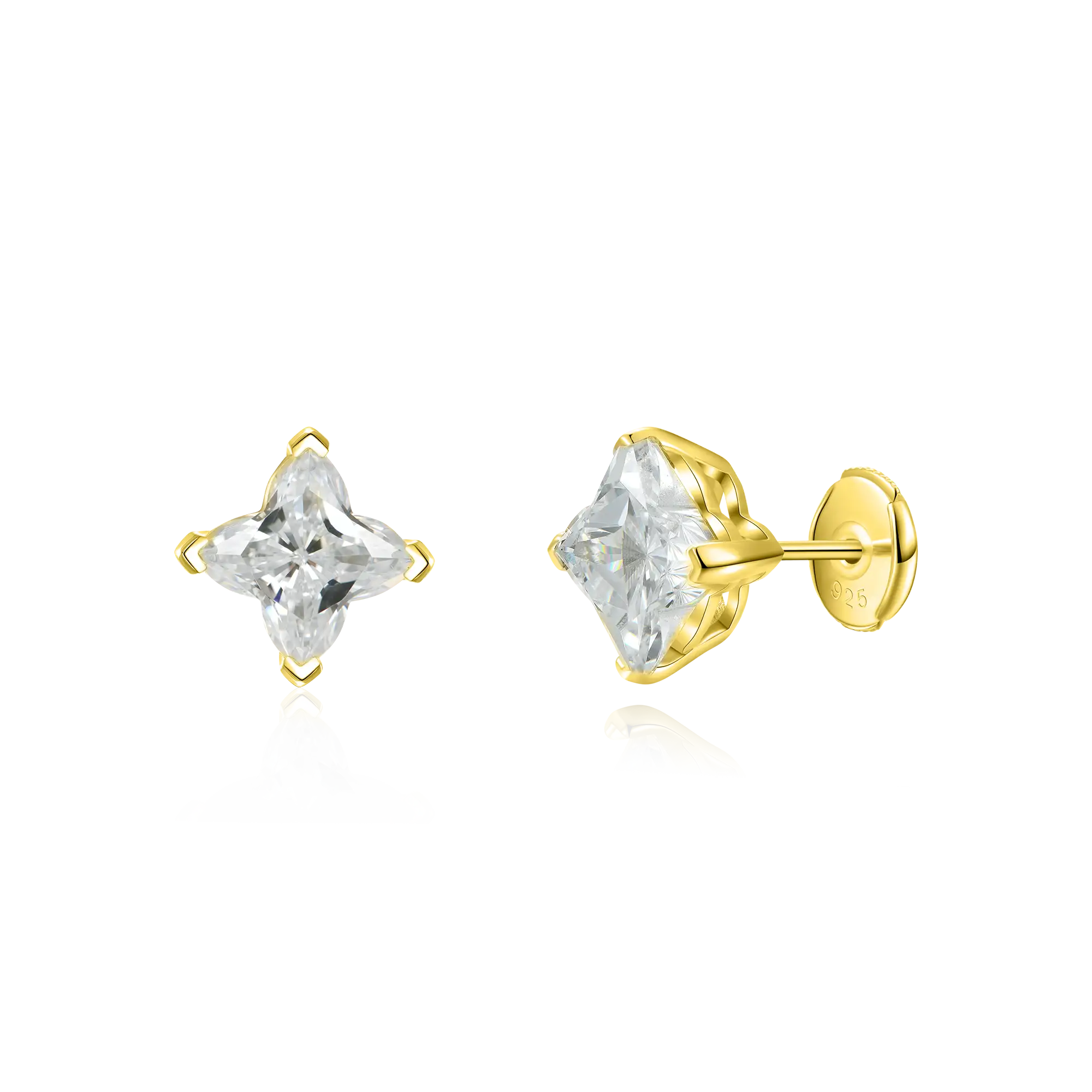 Moissanite S925 Solid Clover Cut Stud Earrings - White