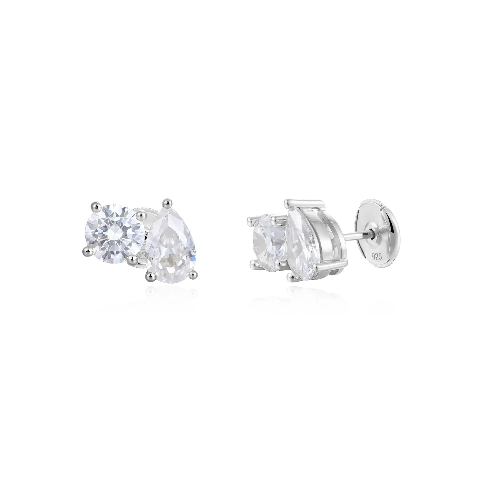 Moissanite Toi et Moi Stud Earrings – Round & Pear