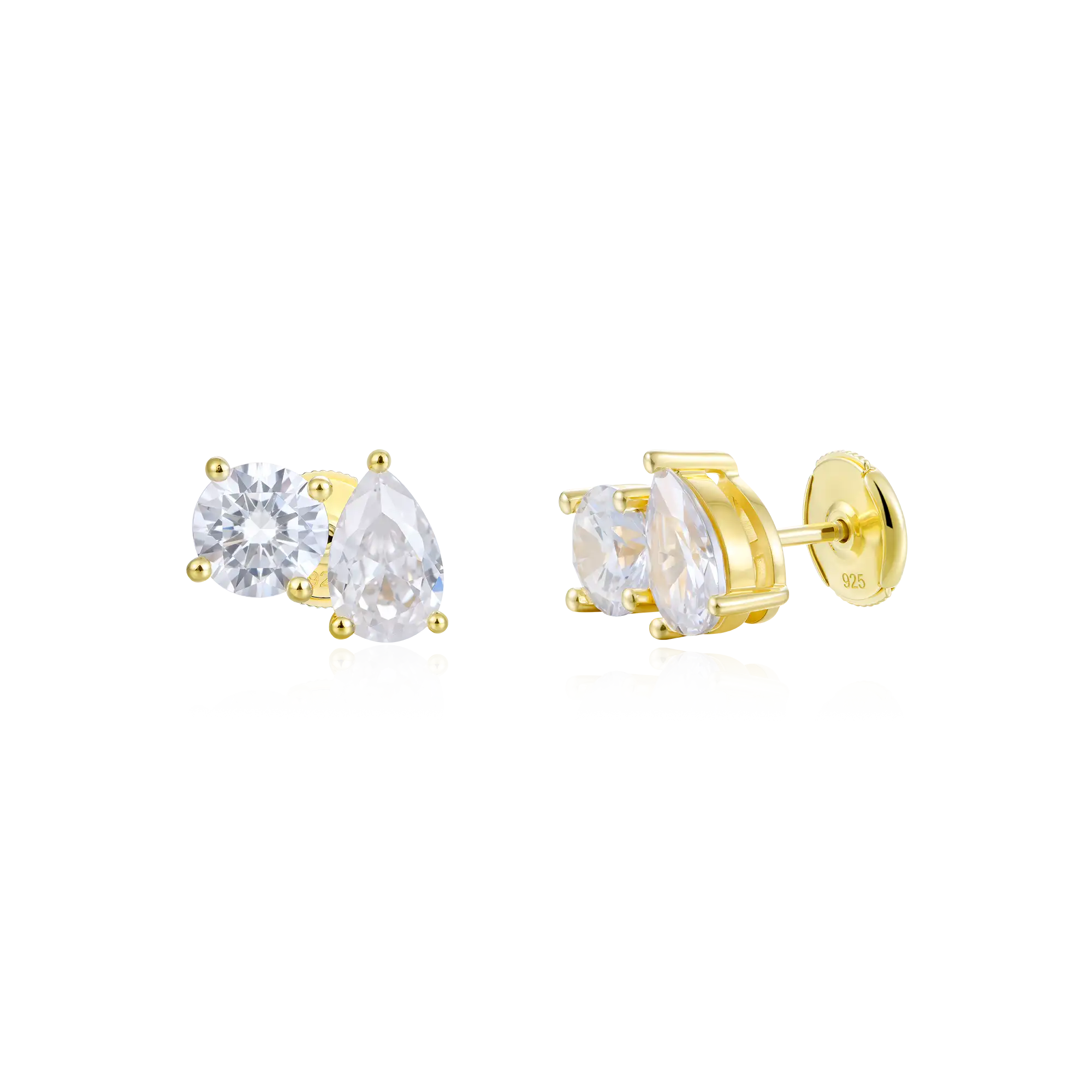 Moissanite Toi et Moi Stud Earrings – Round & Pear