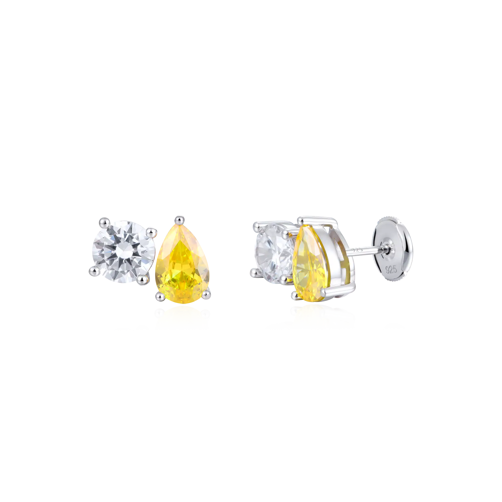 Moissanite Toi et Moi Stud Earrings – Round & Pear
