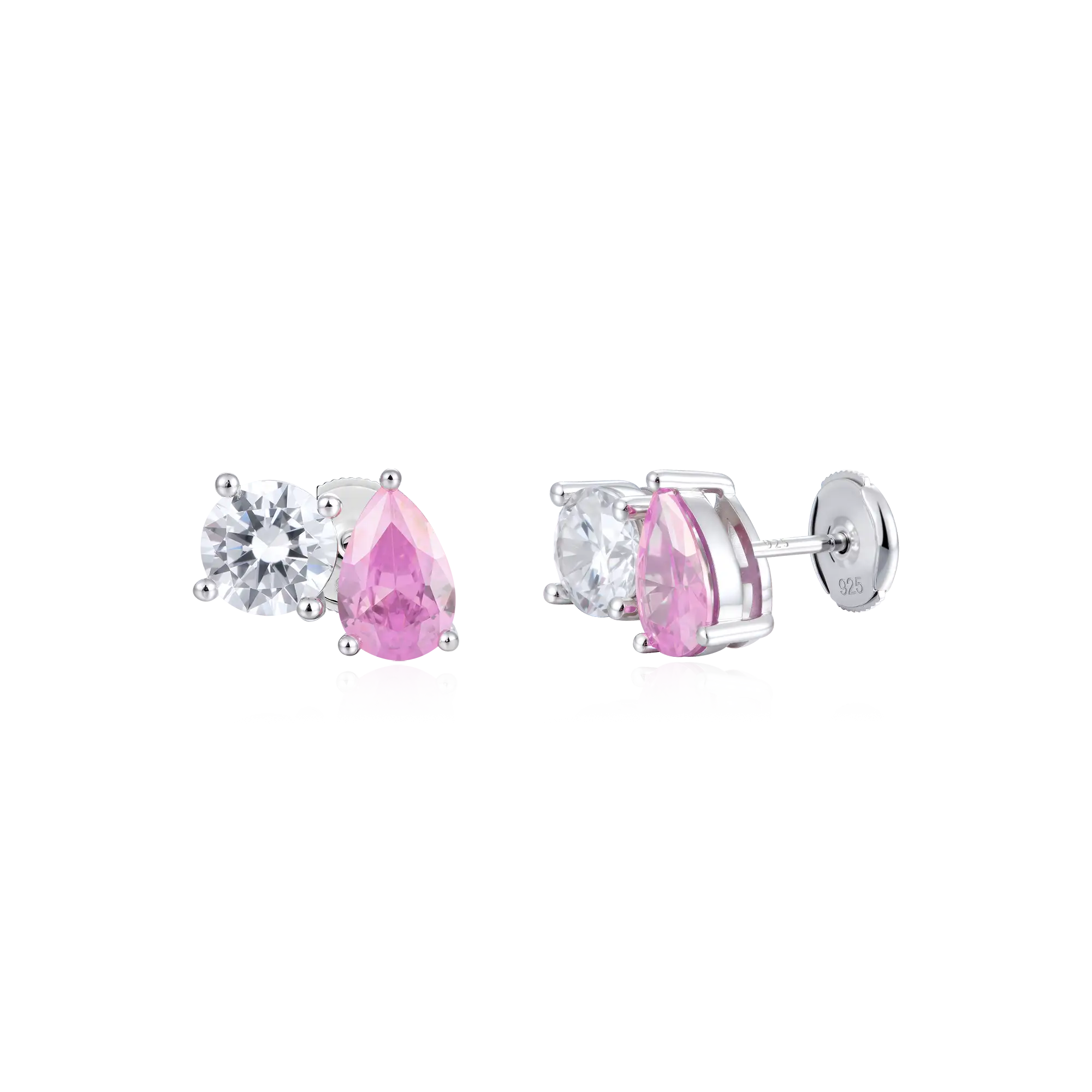 Moissanite Toi et Moi Stud Earrings – Round & Pear