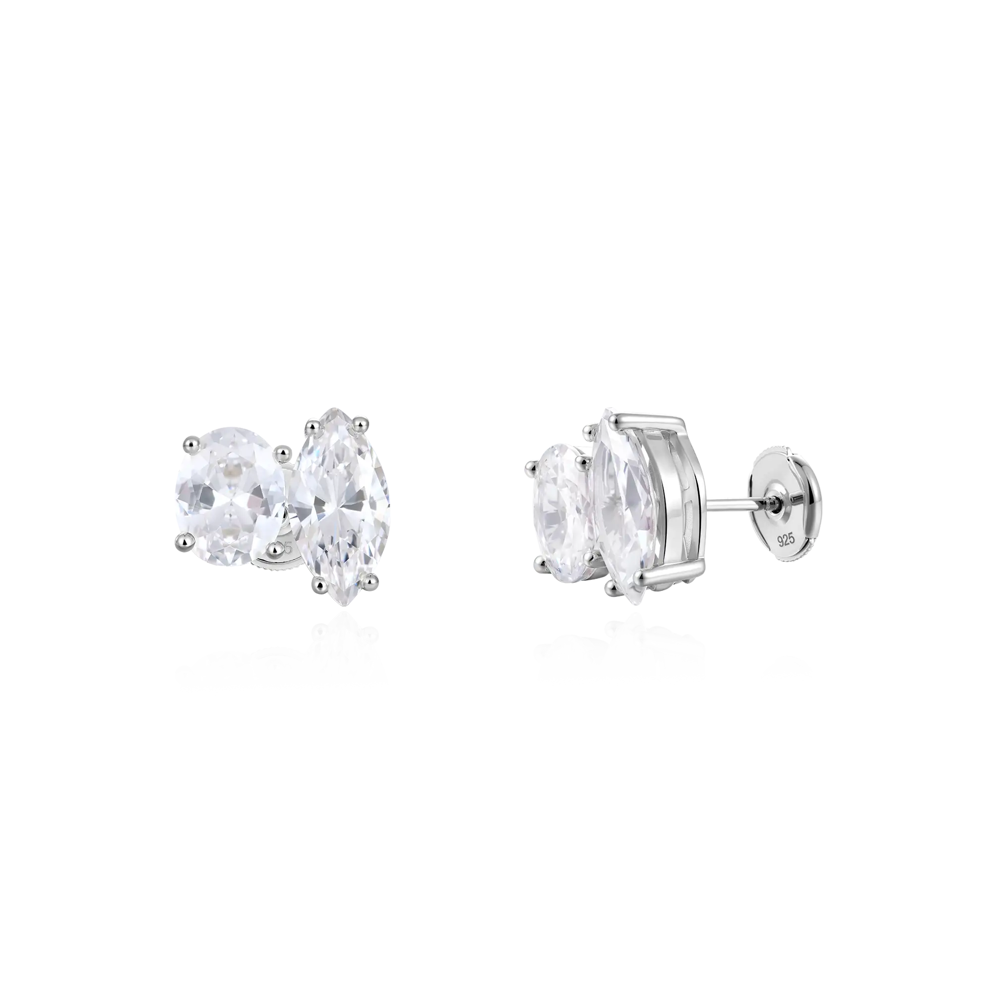 Moissanite Toi et Moi Stud Earrings – Oval & Marquise