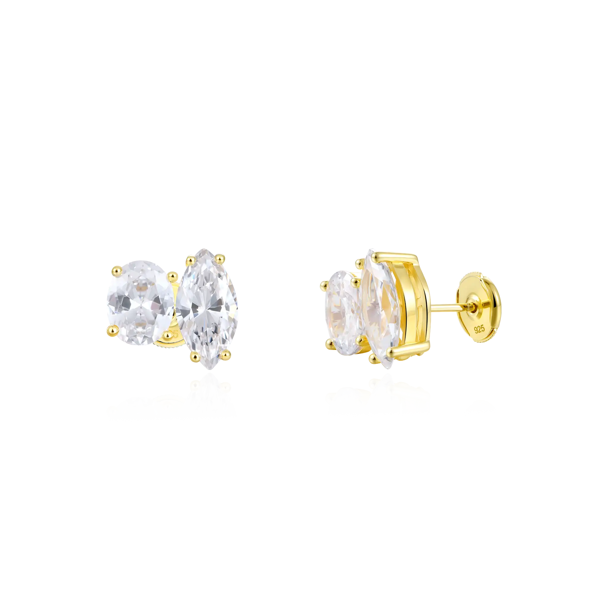 Moissanite Toi et Moi Stud Earrings – Oval & Marquise