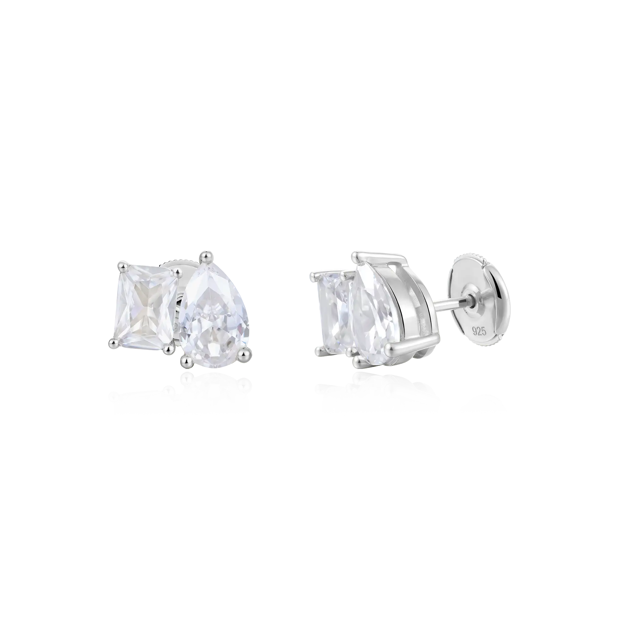 Moissanite Toi et Moi Stud Earrings – Emerald & Pear