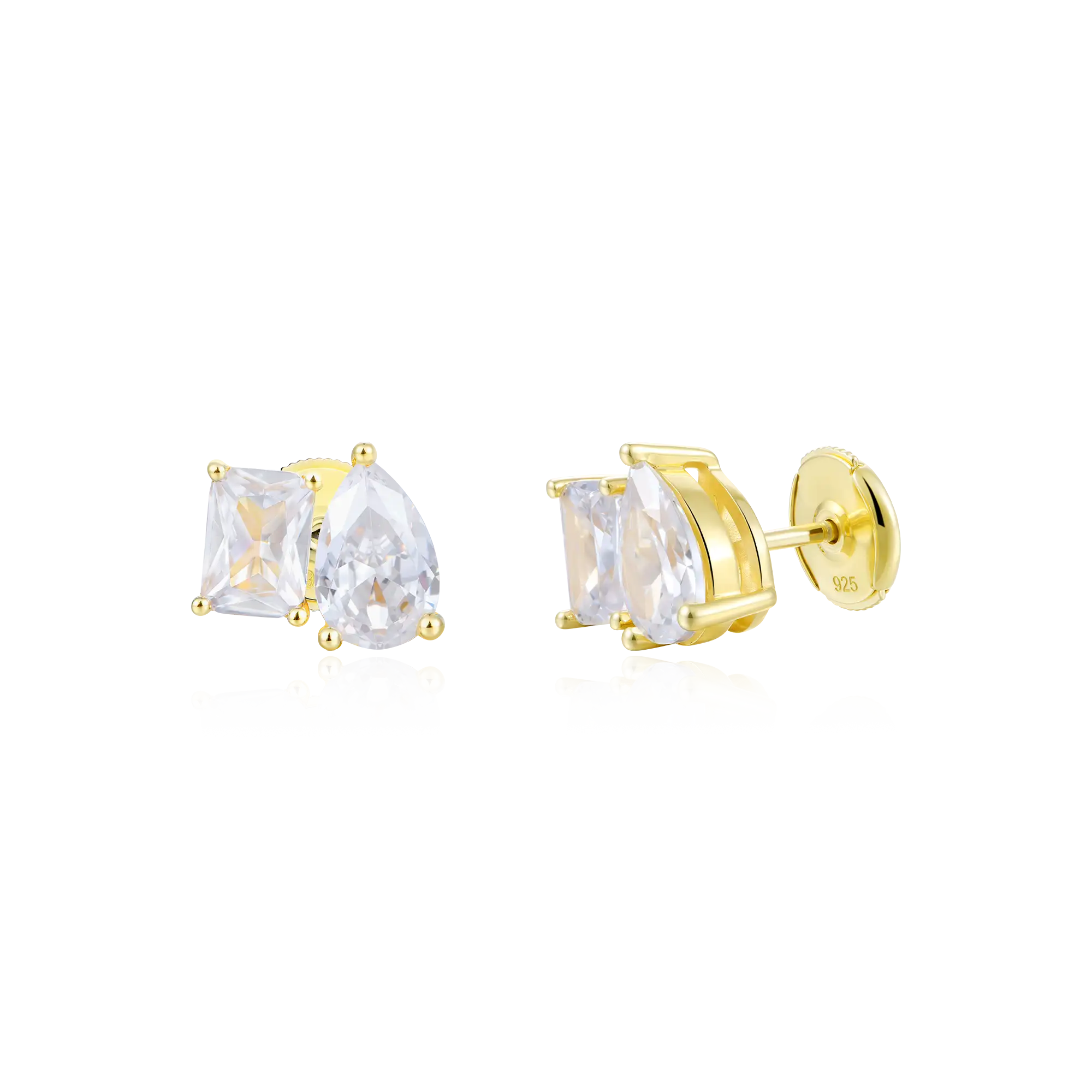 Moissanite Toi et Moi Stud Earrings – Emerald & Pear