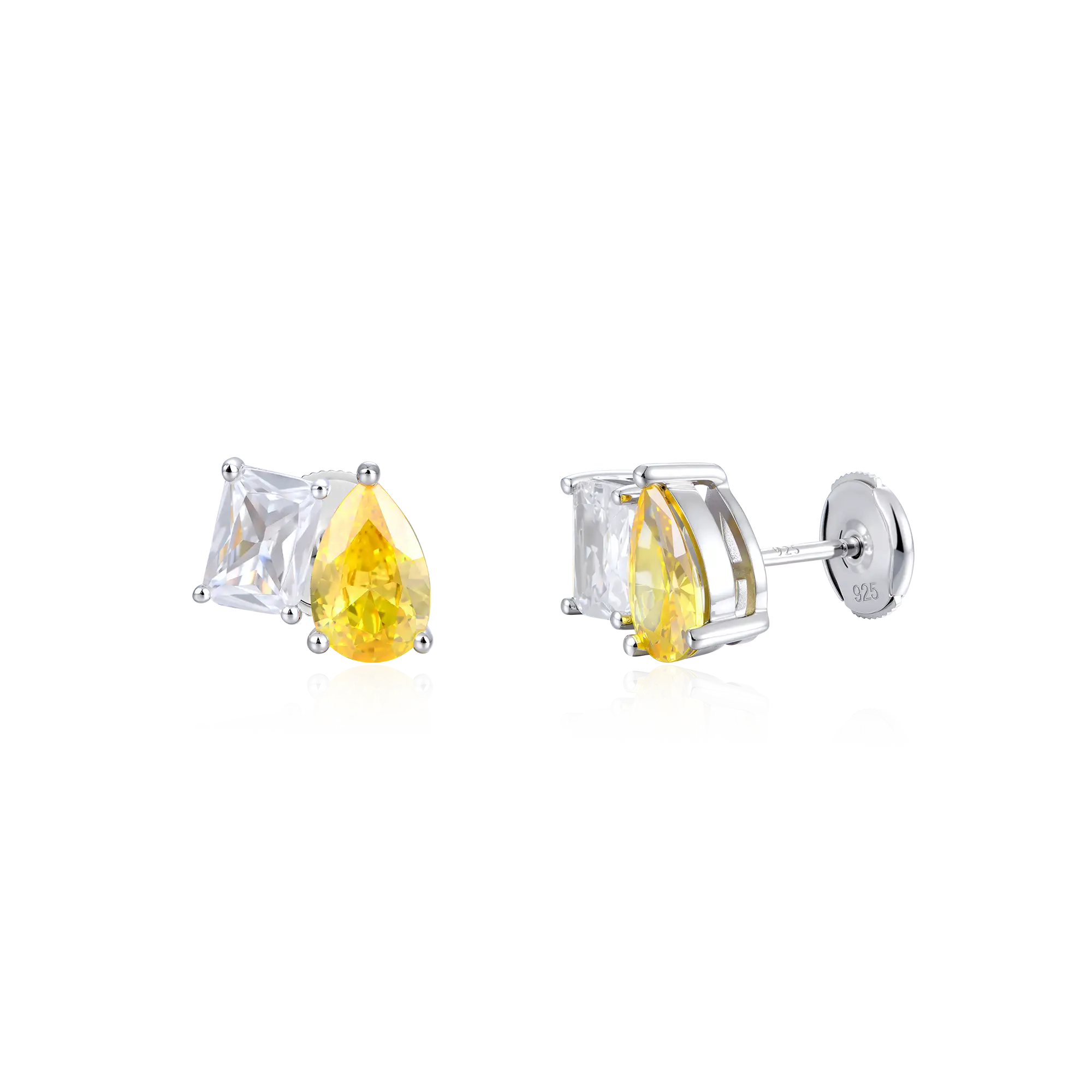Moissanite Toi et Moi Stud Earrings – Emerald & Pear
