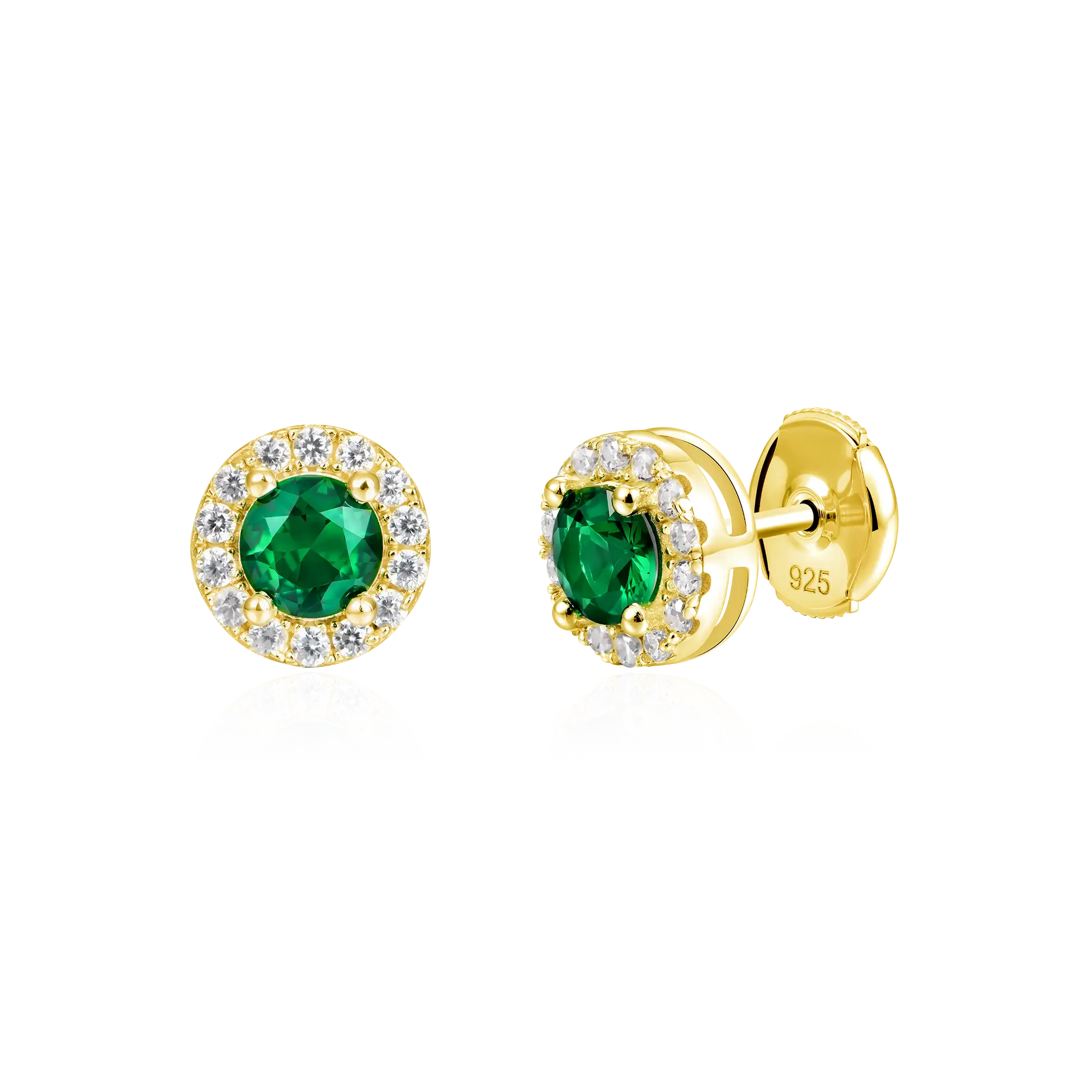 Moissanite Halo Round Cut Stud Earring - Green