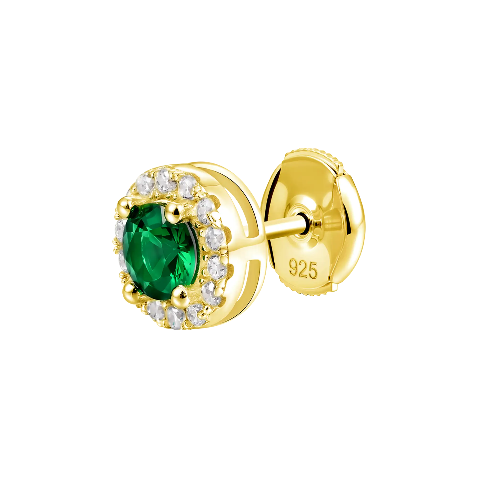Moissanite Halo Round Cut Stud Earring - Green