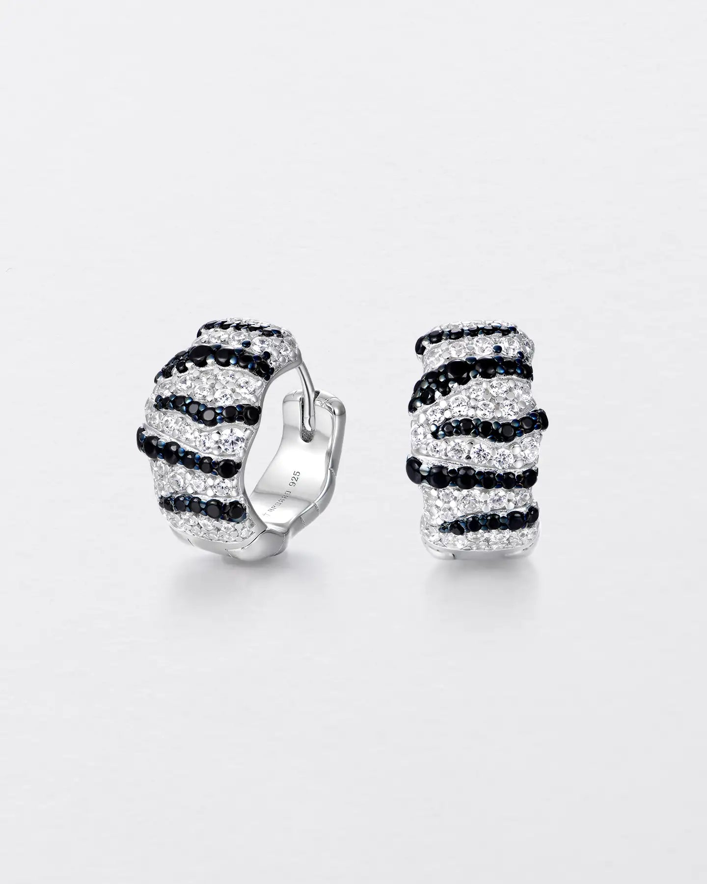 Black & White Striped Hoop Earring