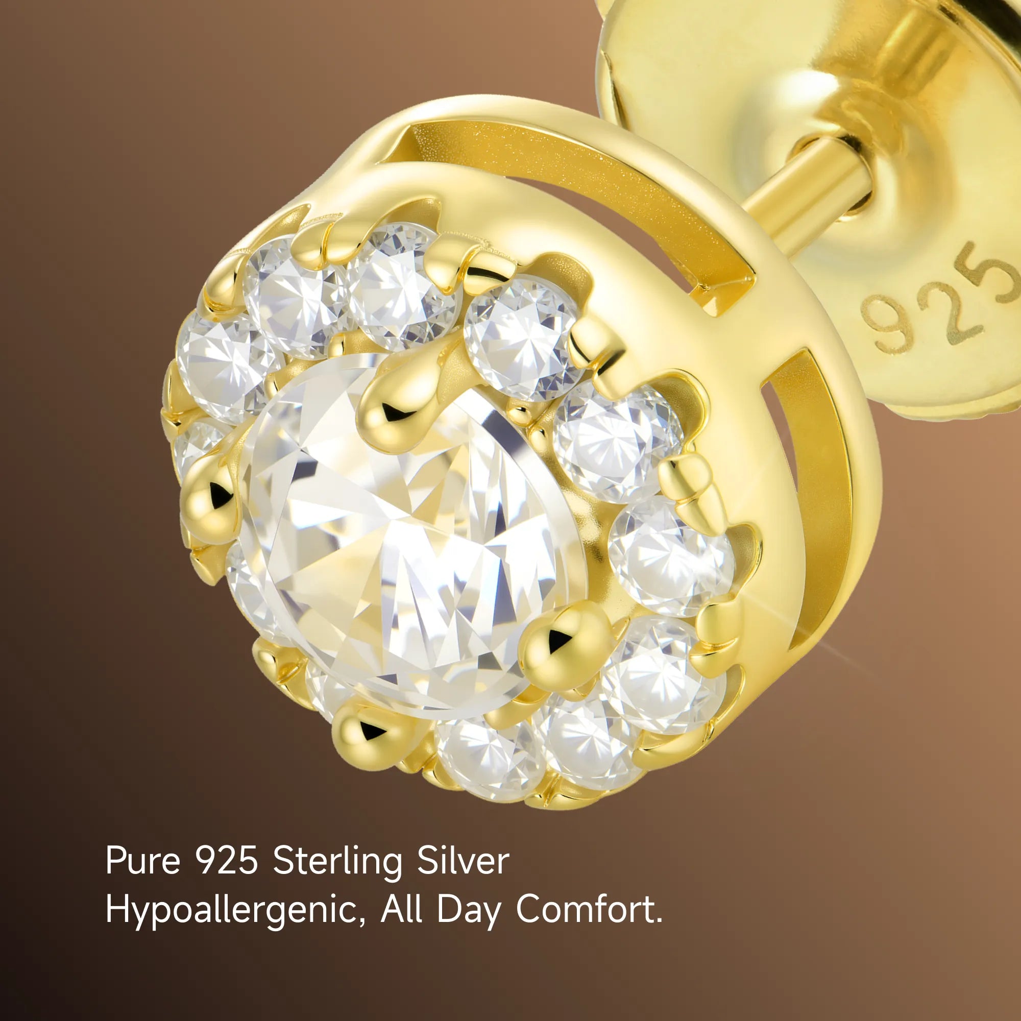 Moissanite S925 Halo Round Cut Stud Earring