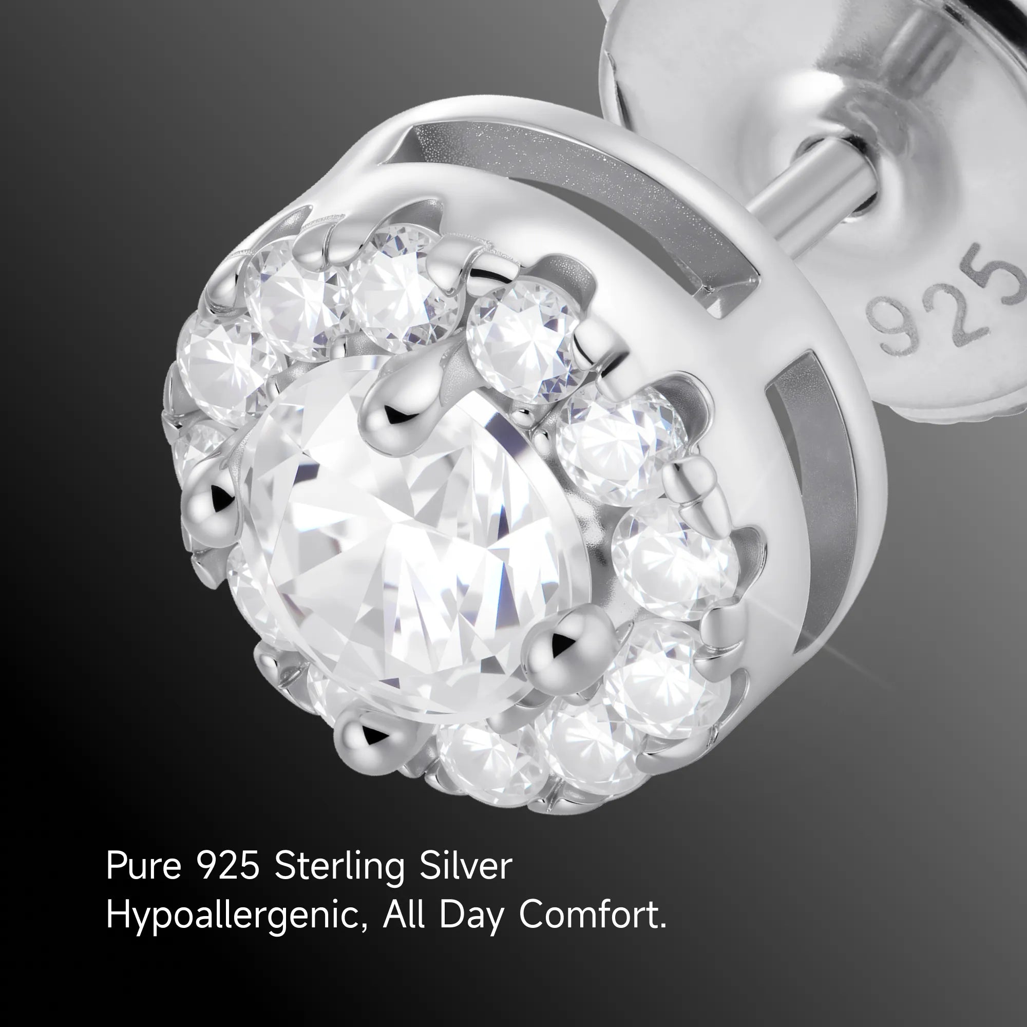 Moissanite Halo Round Cut Stud Earring