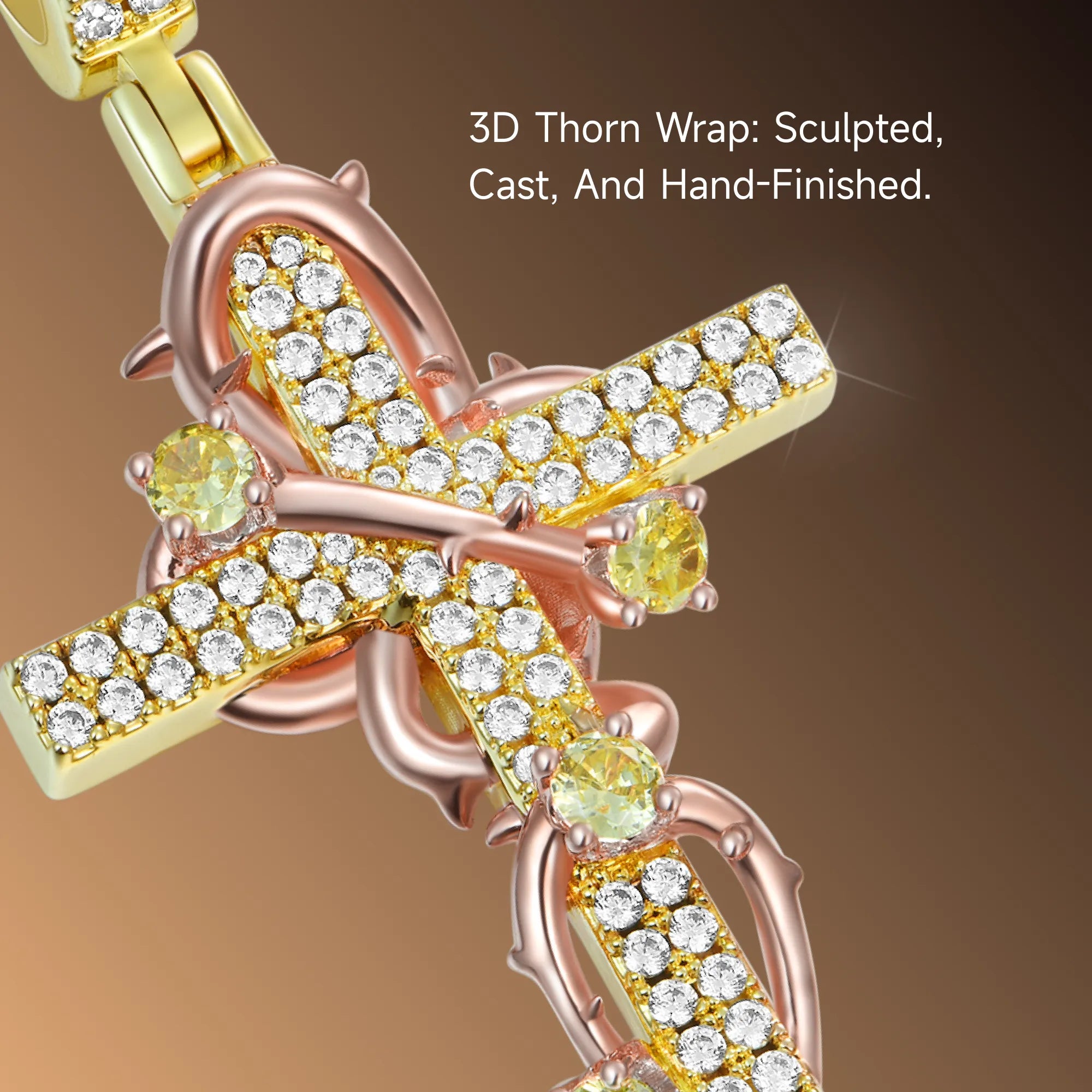 Moissanite Thorned Rose Cross Pendant