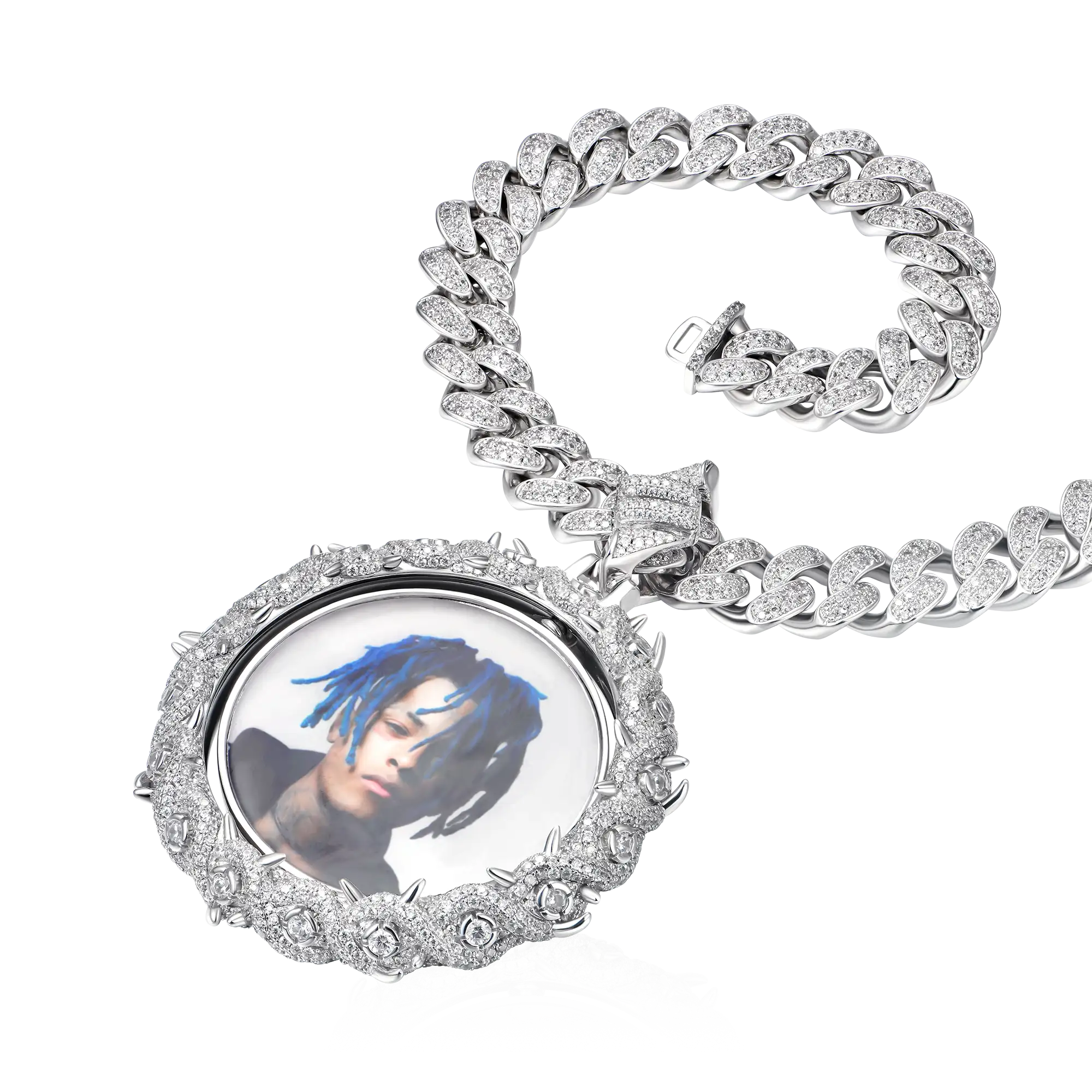 Custom Rotating Double Sided Moissanite Thorns Photo Pendant