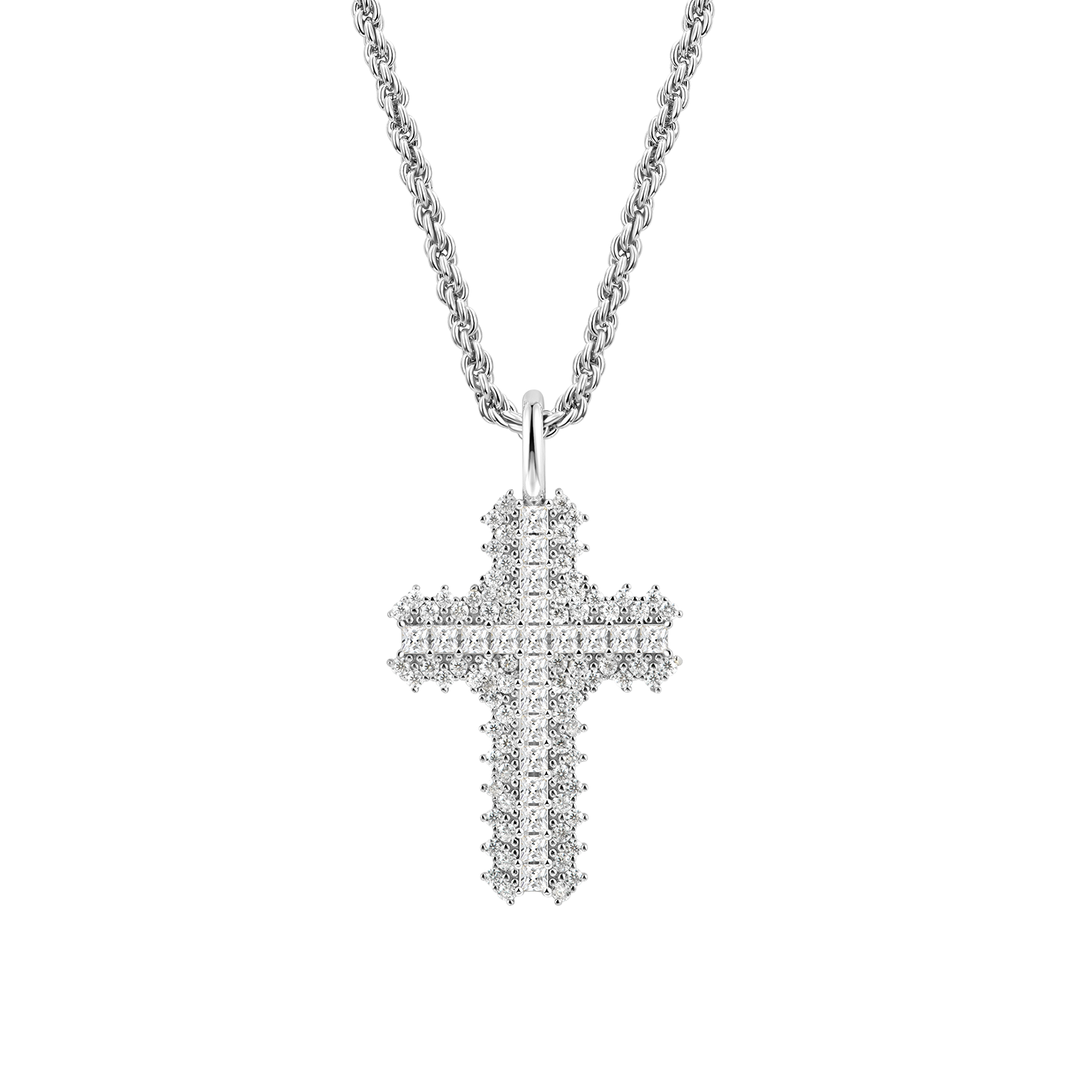 Moissanite Princess Cut Flooded Cross Pendant
