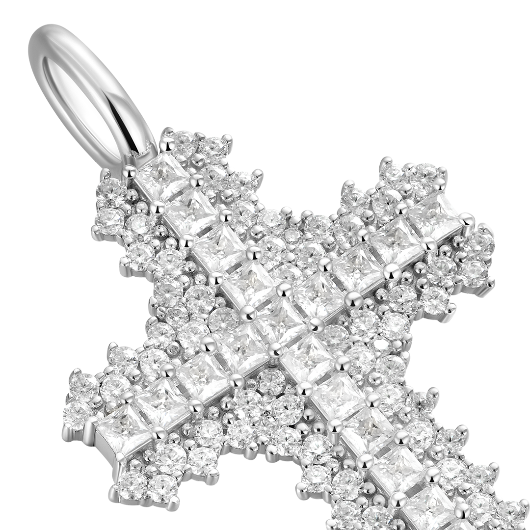 Moissanite Princess Cut Flooded Cross Pendant