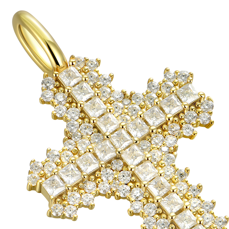 Moissanite Princess Cut Flooded Cross Pendant