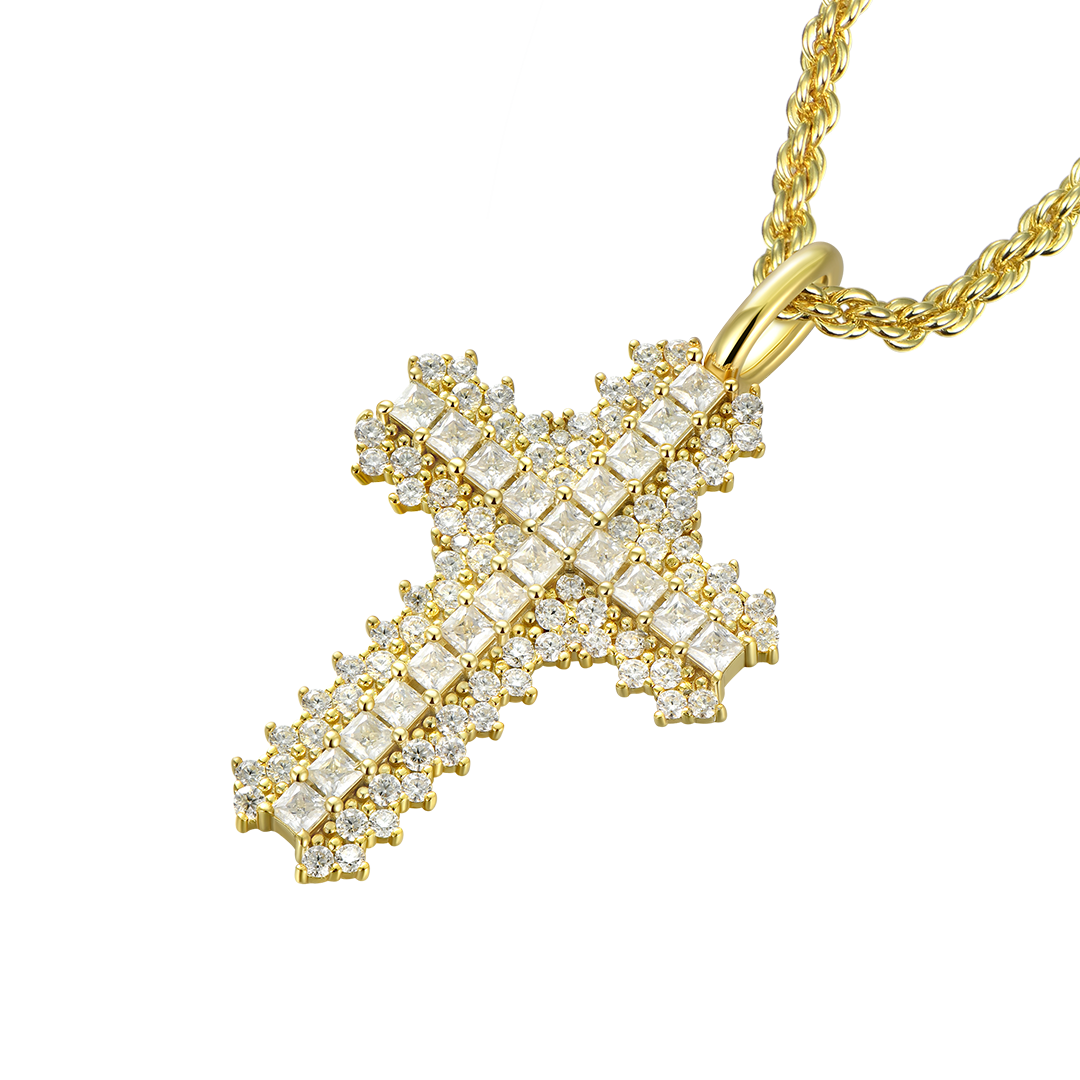 Moissanite Princess Cut Flooded Cross Pendant