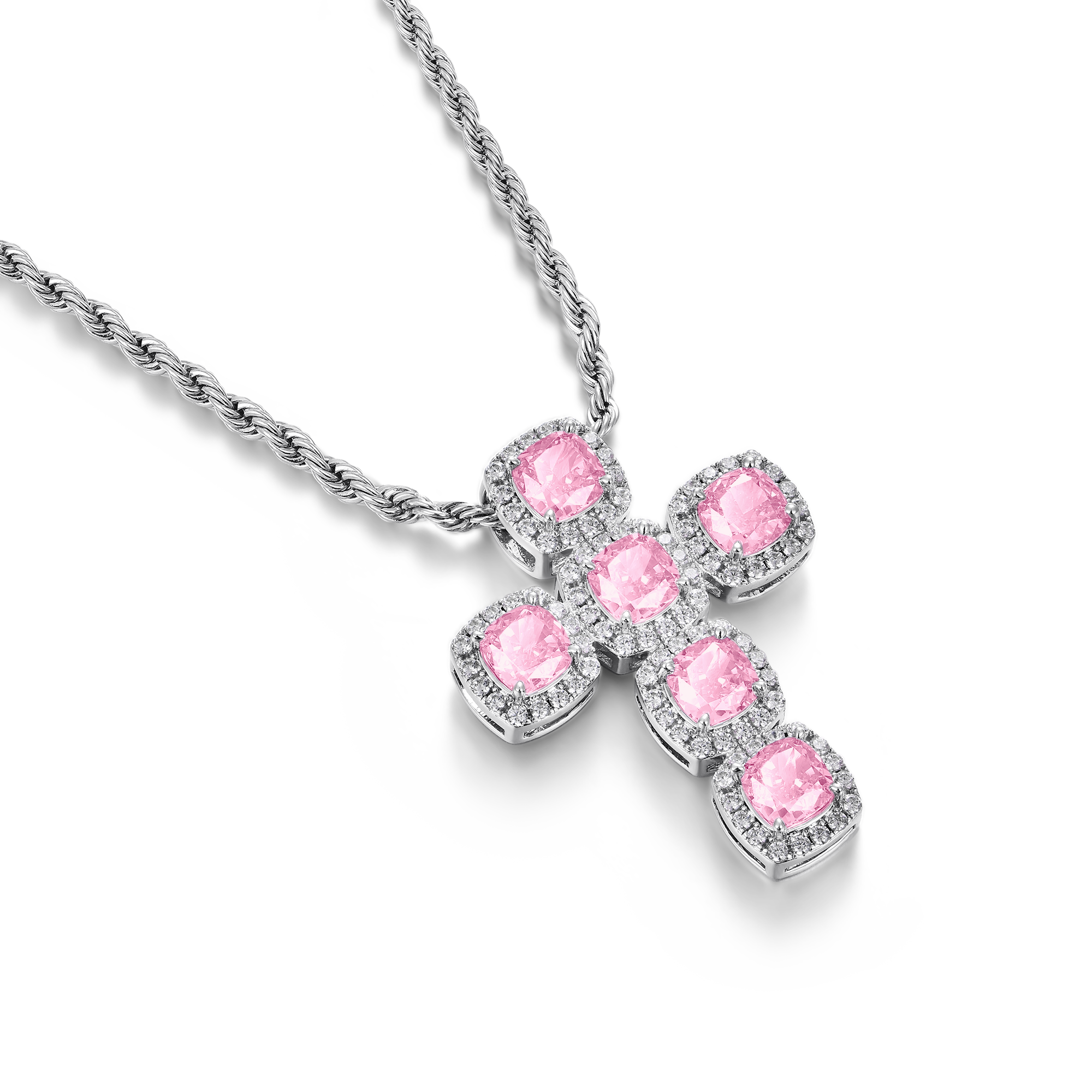 Ciondolo croce taglio radiante - Pink chiaro fantasia