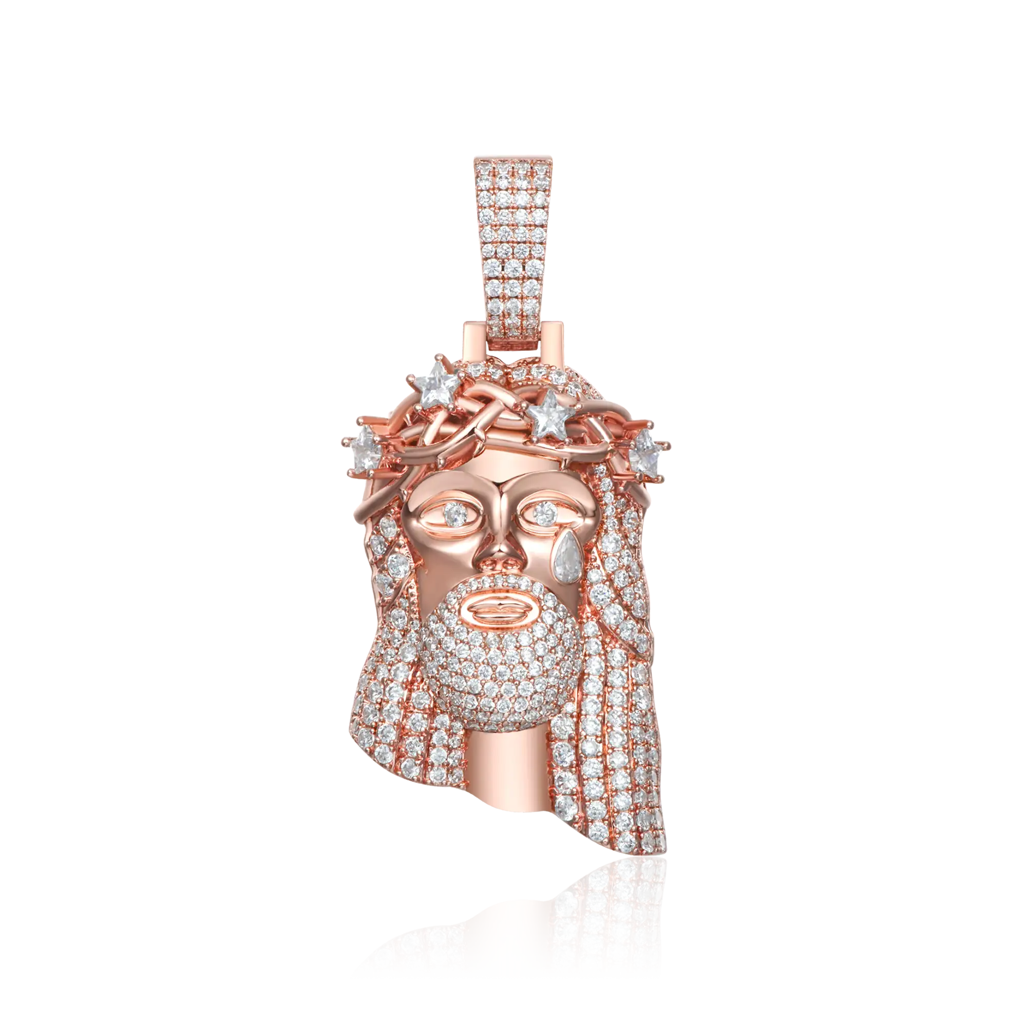 Moissanite Rose Gold Stellar Jesus Pendant - Medium