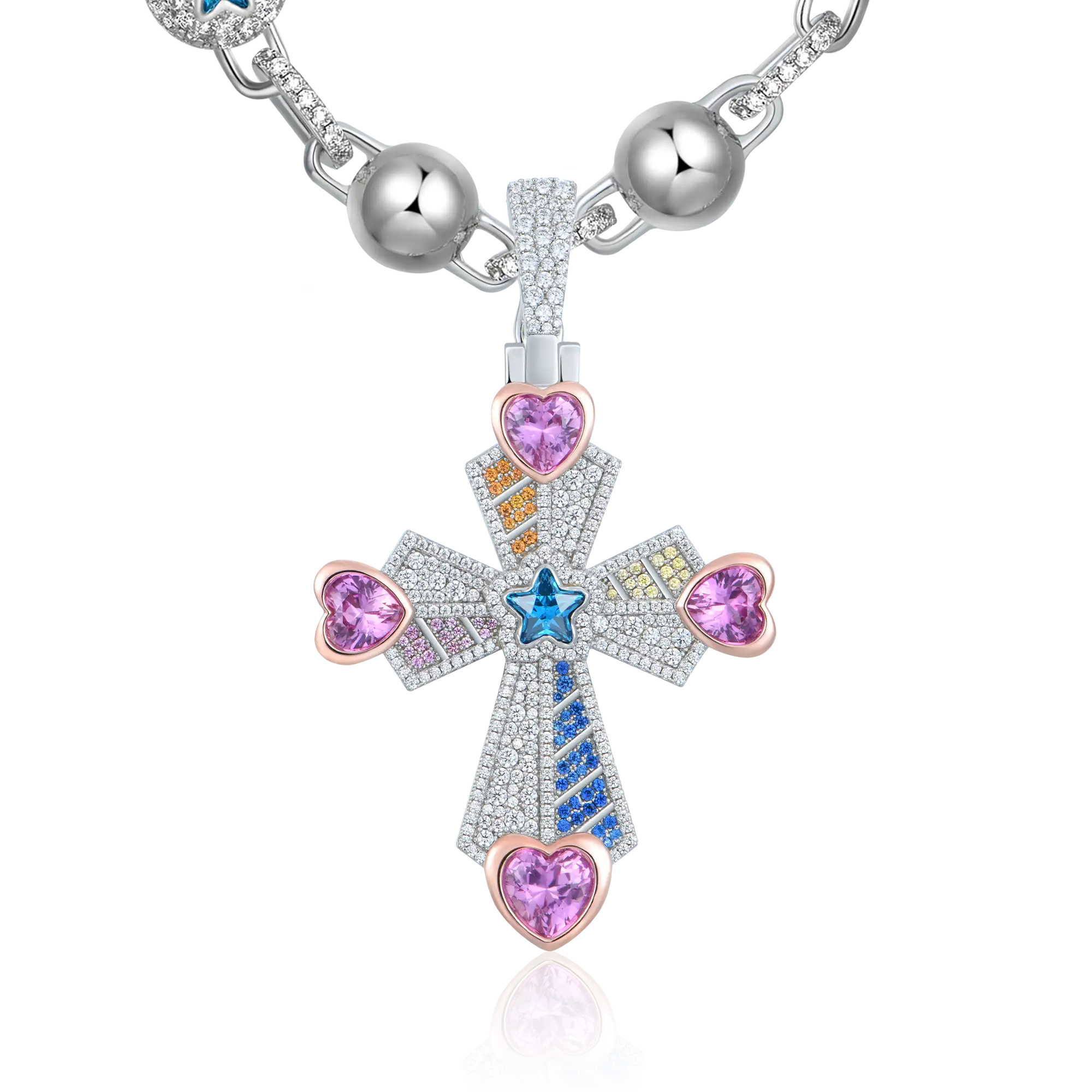 Ciondolo Croce Chrome Hearts Stile Cuori – Collana In Argento 925, Lunghezza 28 Pollici