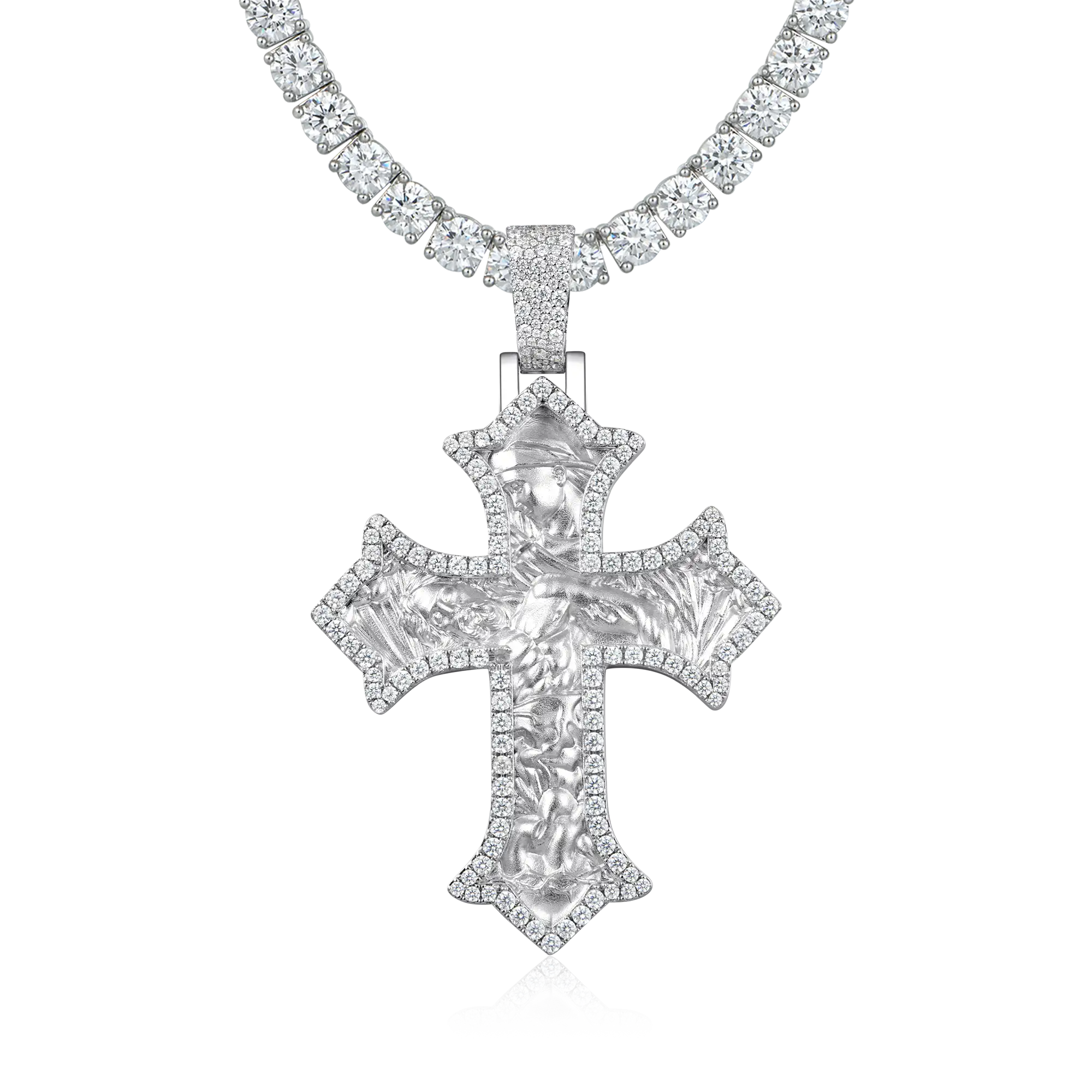 MOISSANITE Sagrado devoción colgante cruzado - grande
