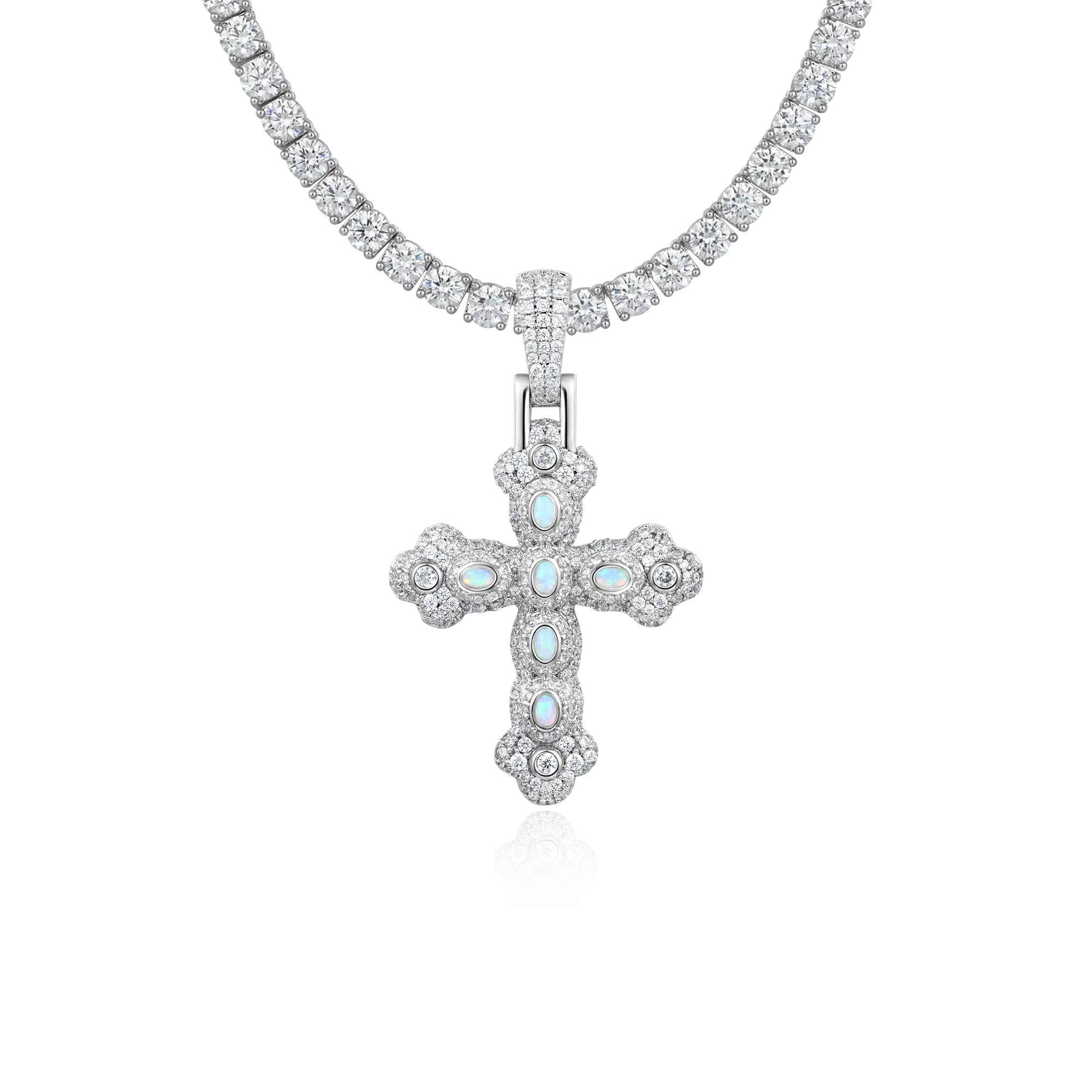 Moissanite Opal Bloom Cross Pendant