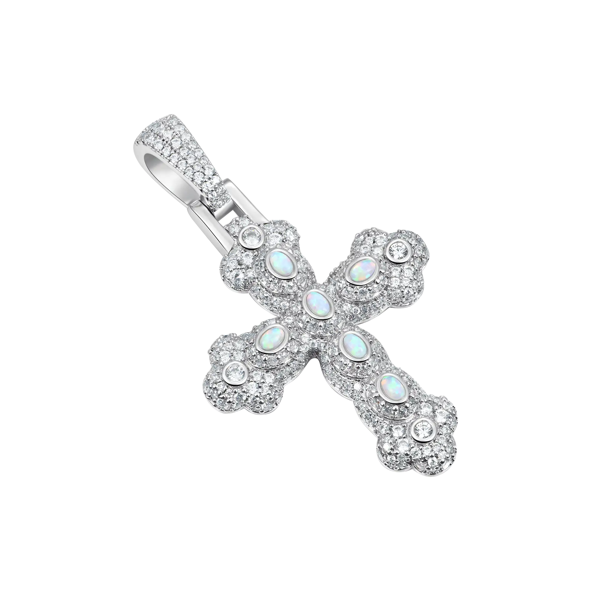 Moissanite Opal Bloom Cross Pendant