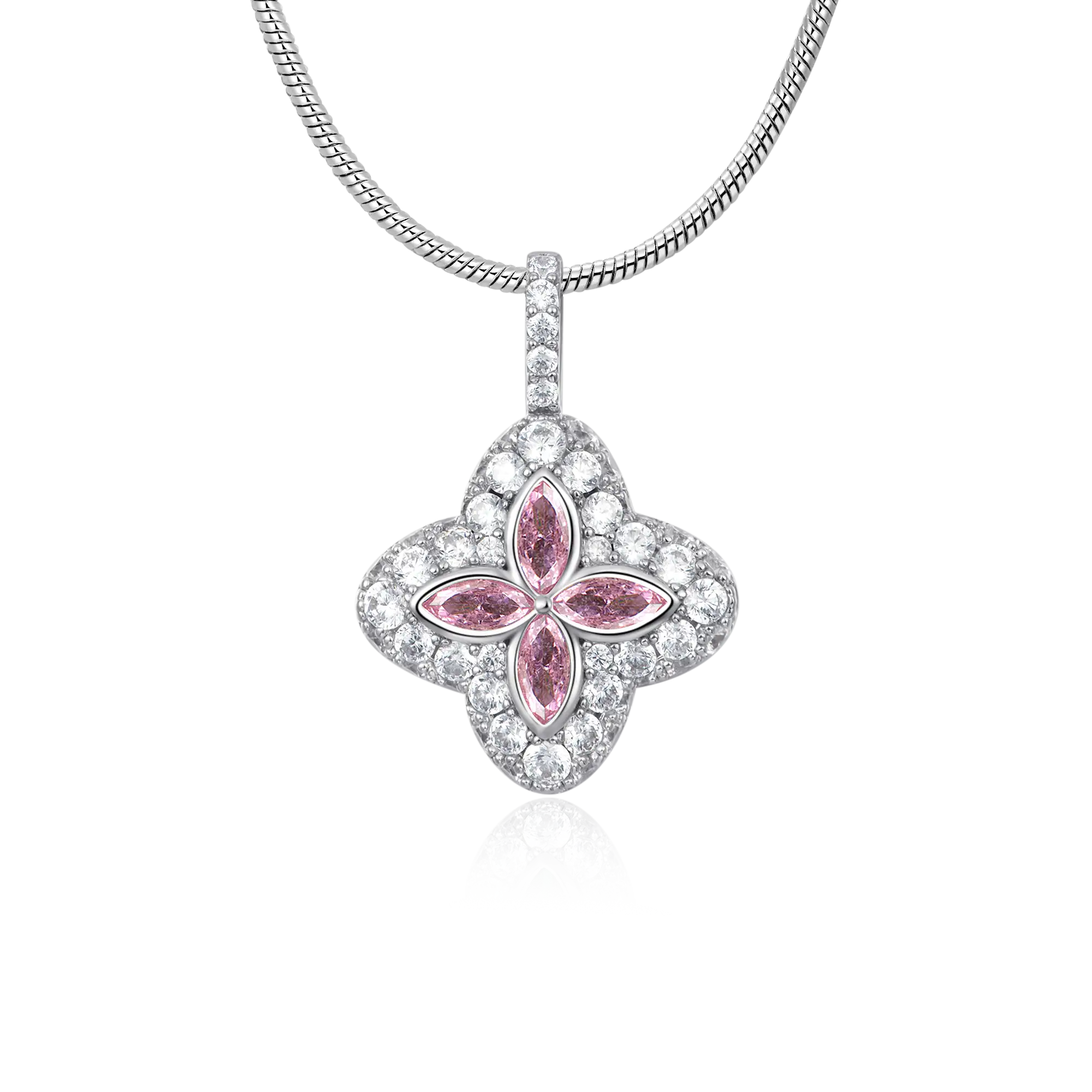 Pendentif Trèfle Lumineux Glacé - Diamant Rose