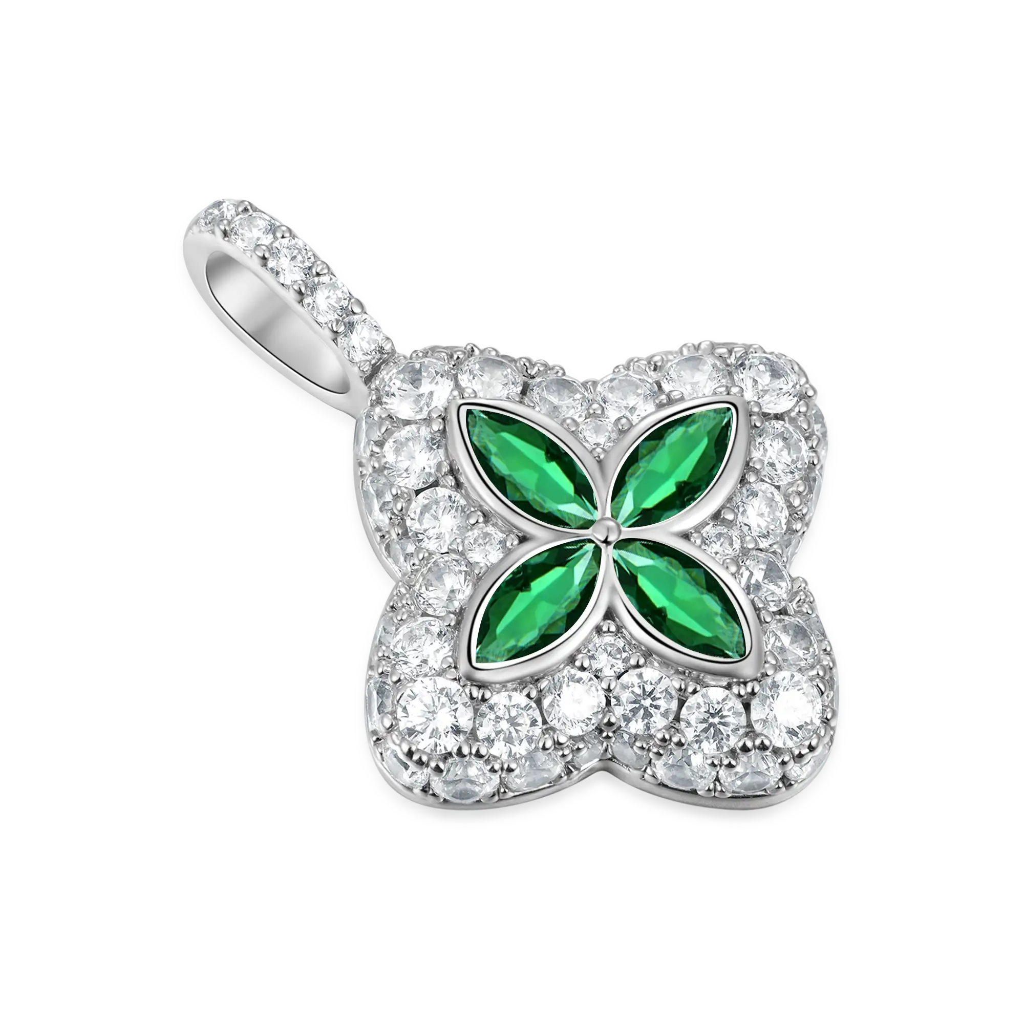 Pendentif trèfle lumineux Moissanite