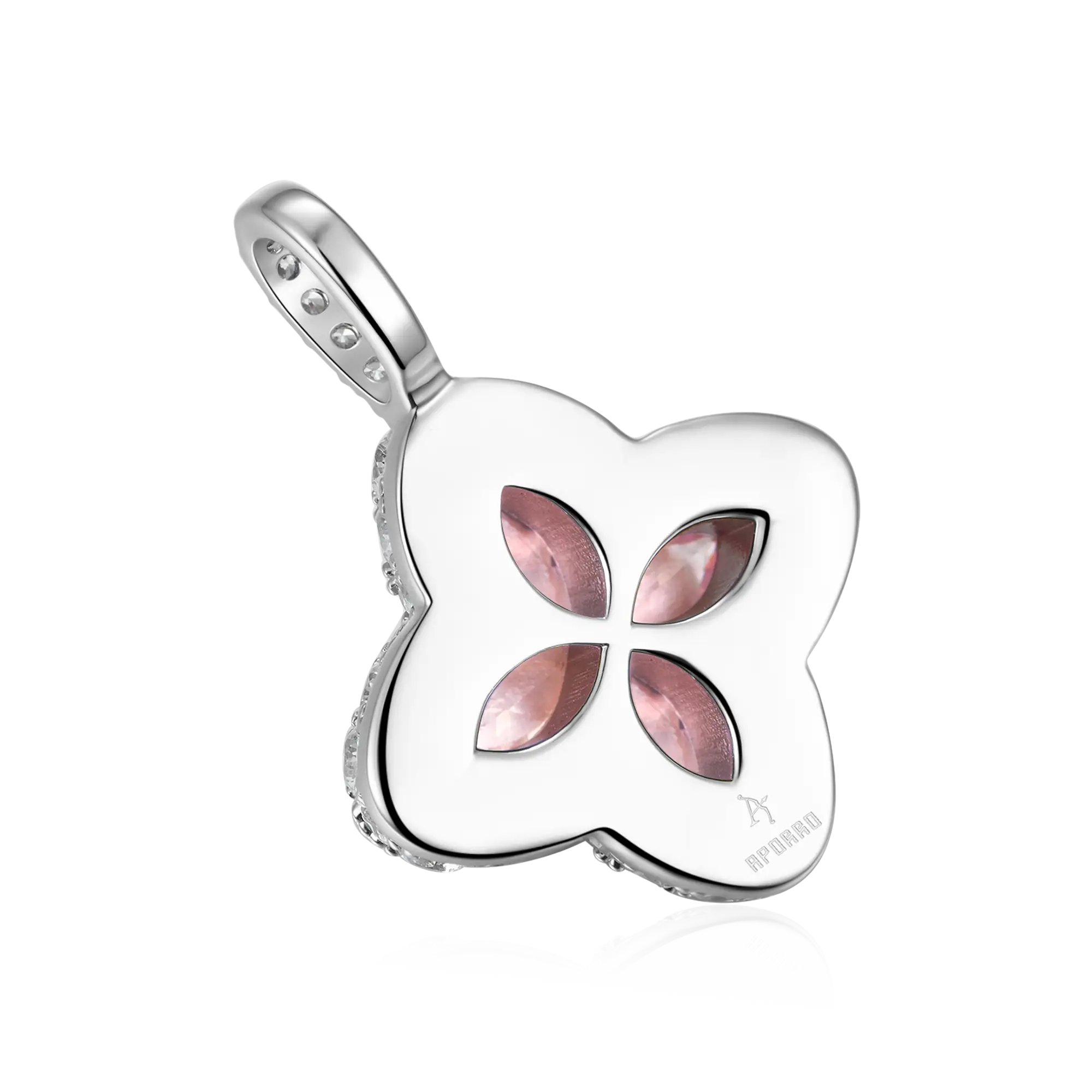 Pendentif Trèfle Lumineux Glacé - Diamant Rose