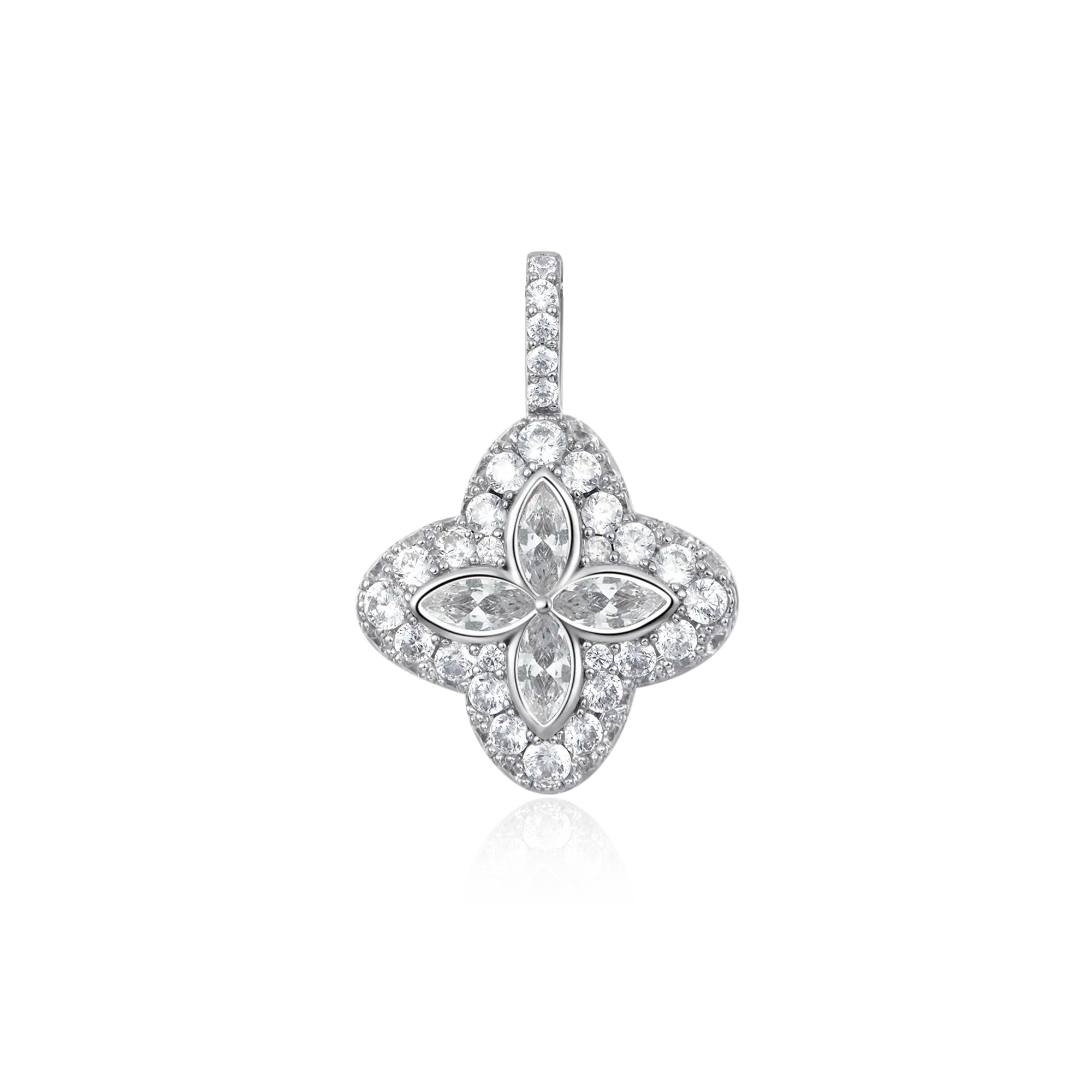 Iced Luminous Clover Pendant - White Diamond