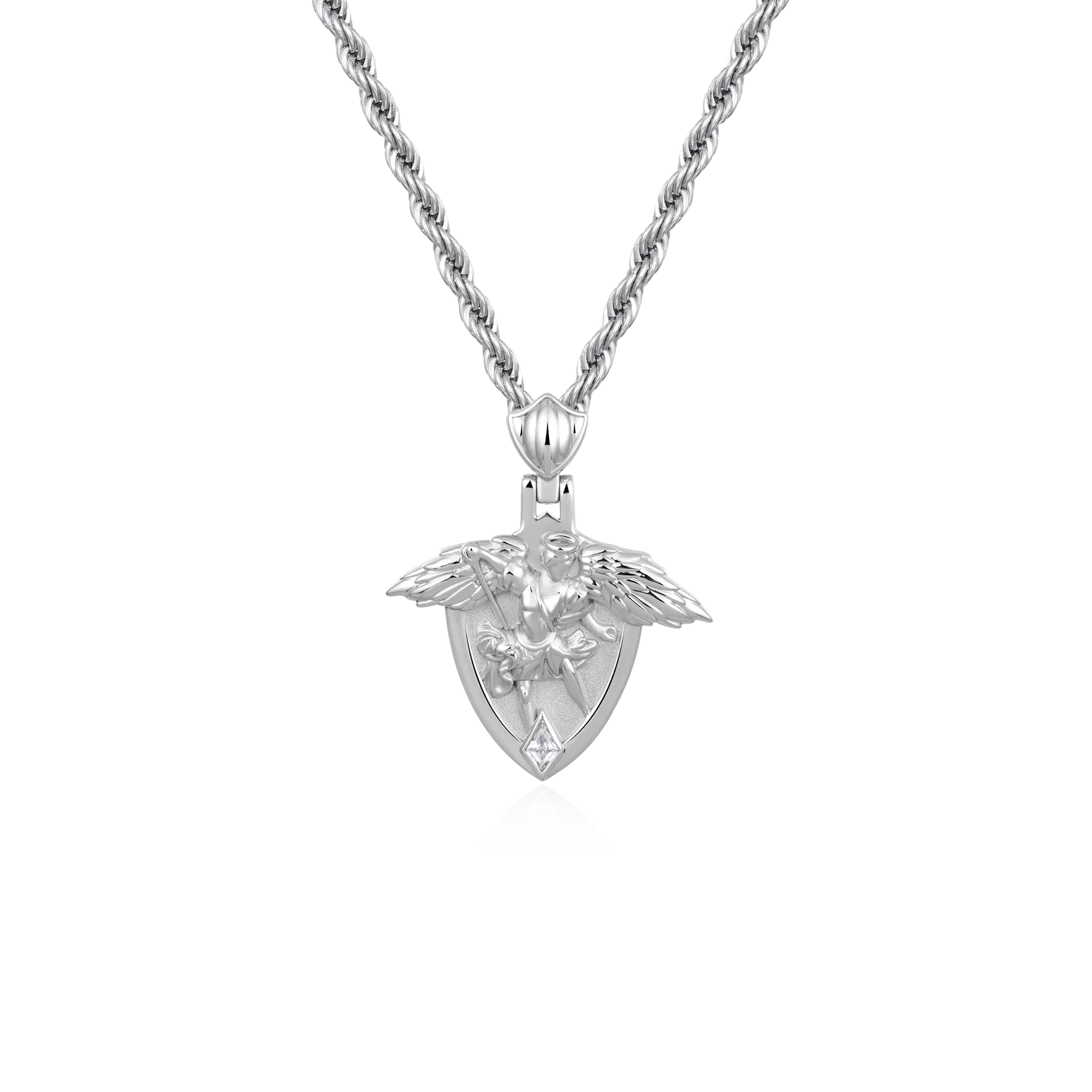 Moissanite Archangel Shield Pendant - Small
