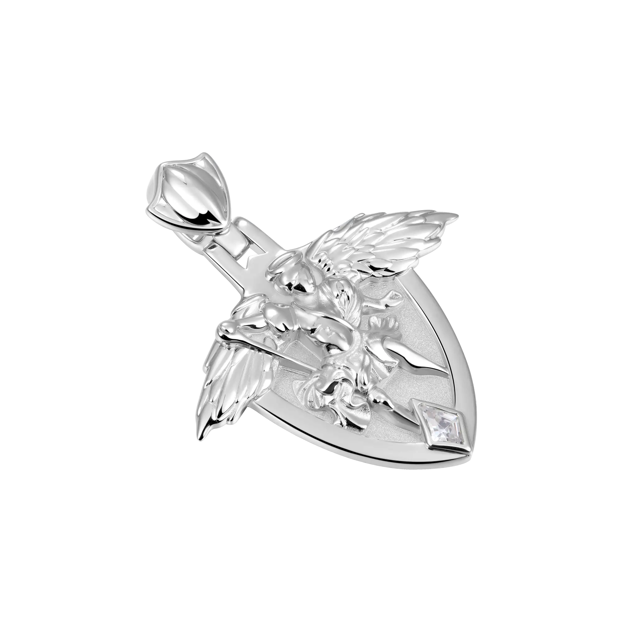 Moissanite Archangel Shield Pendant - Small