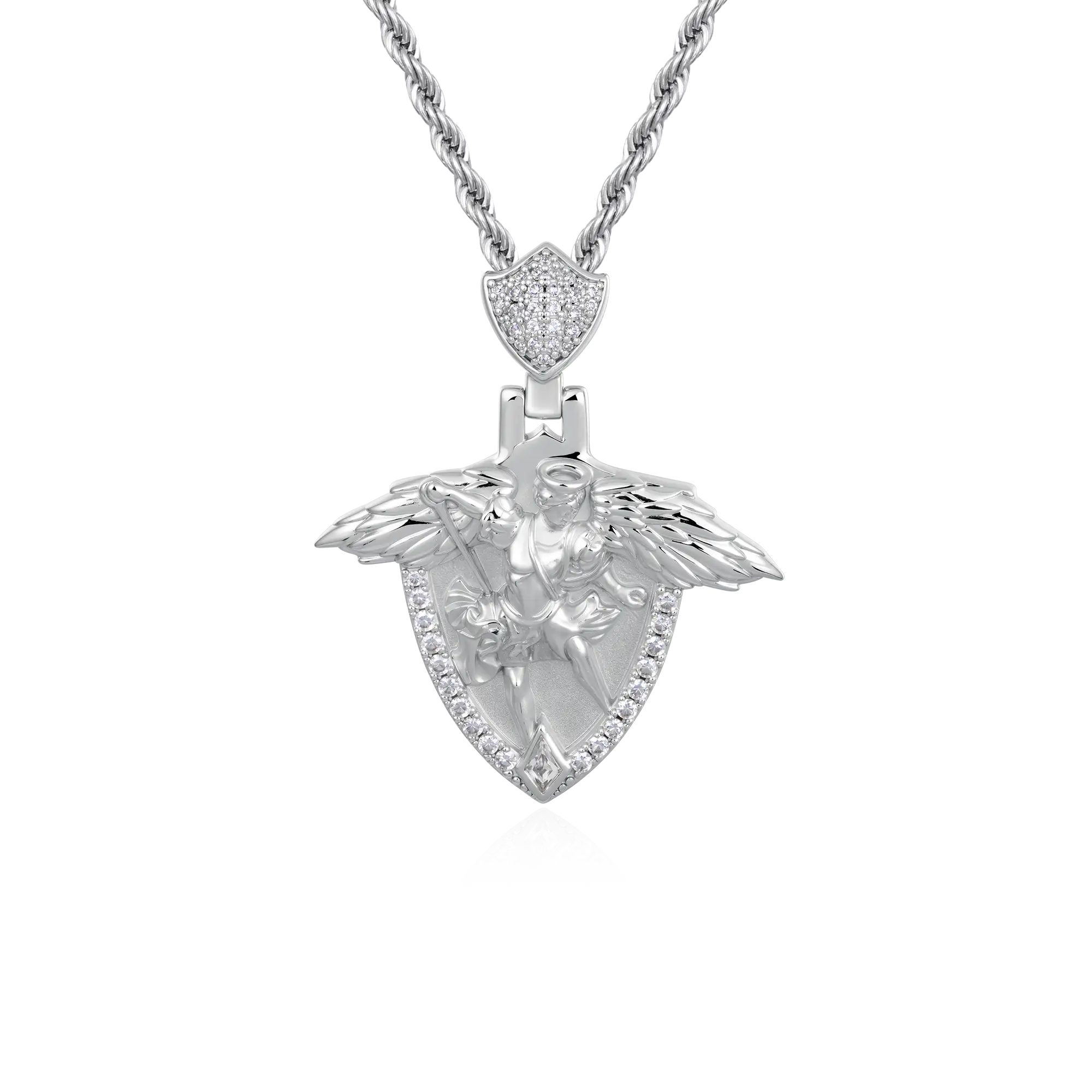 Moissanite Archangel Shield Pendant - Medium