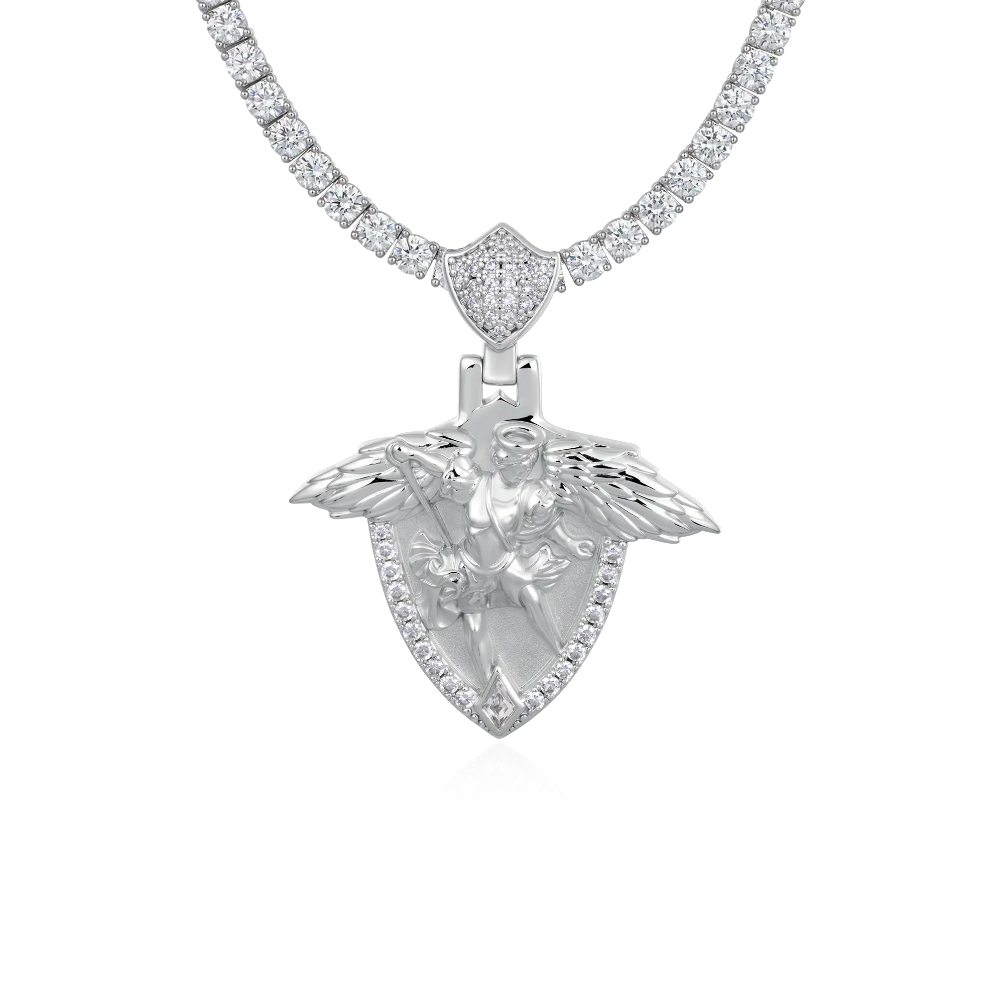 Moissanite Archangel Shield Pendant - Medium
