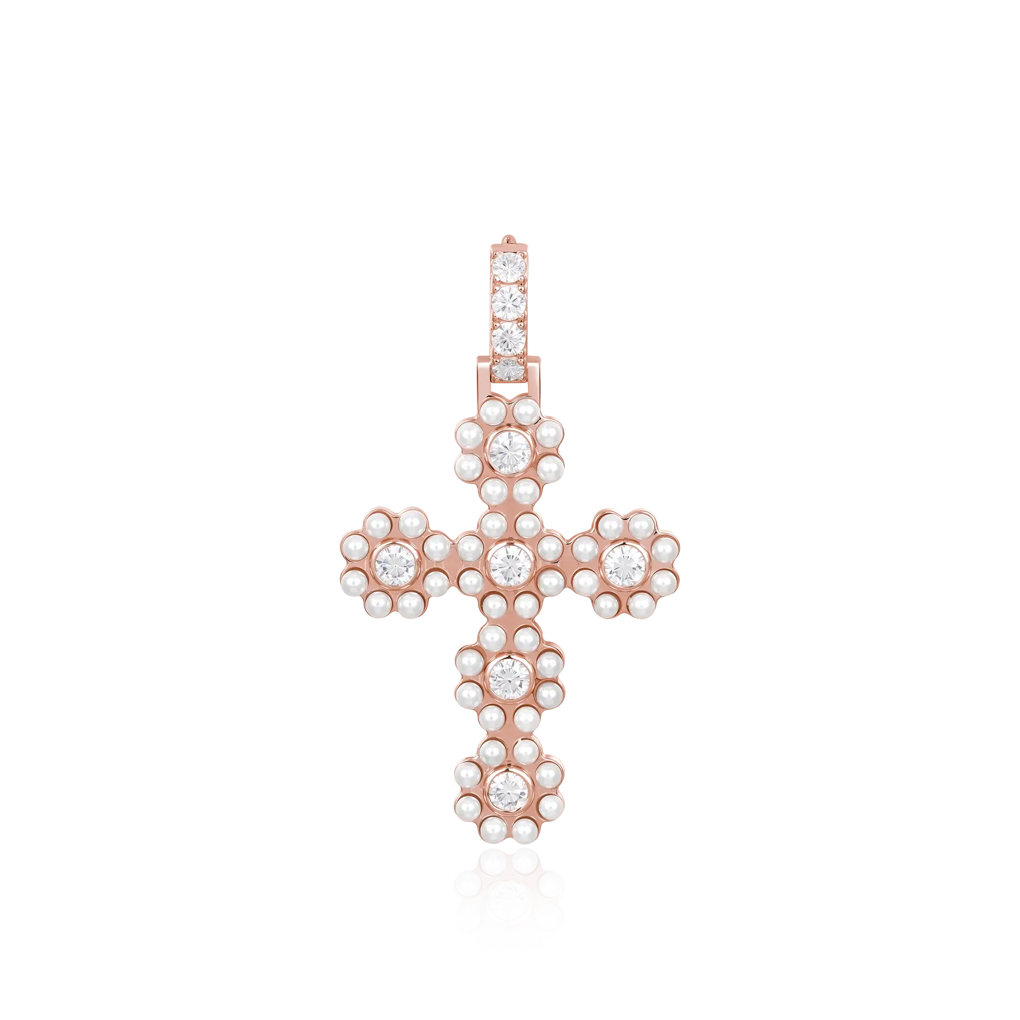 Moissanite Halo Pearl Brilliant Cross Pendant