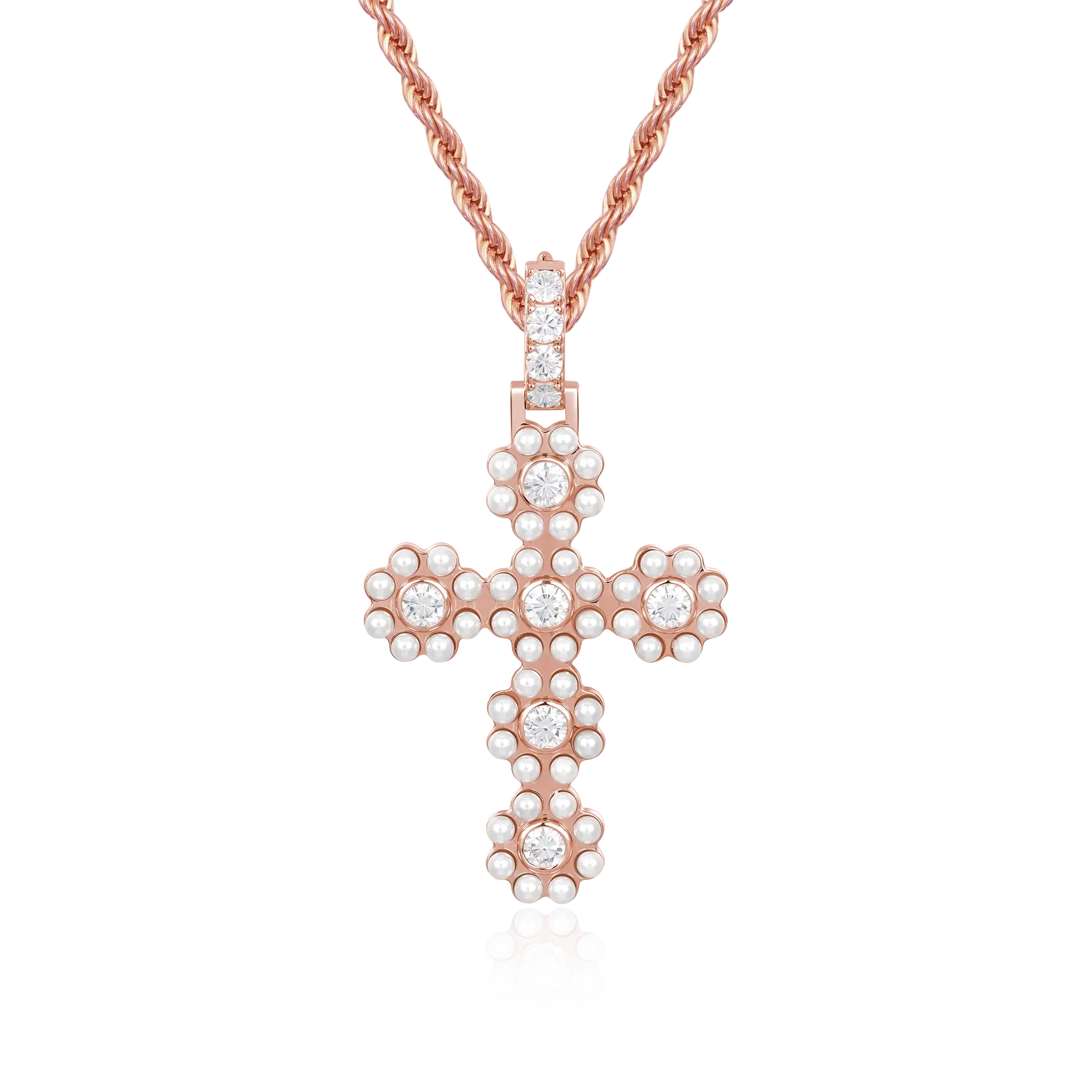 Moissanite Halo Pearl Brilliant Cross Pendant