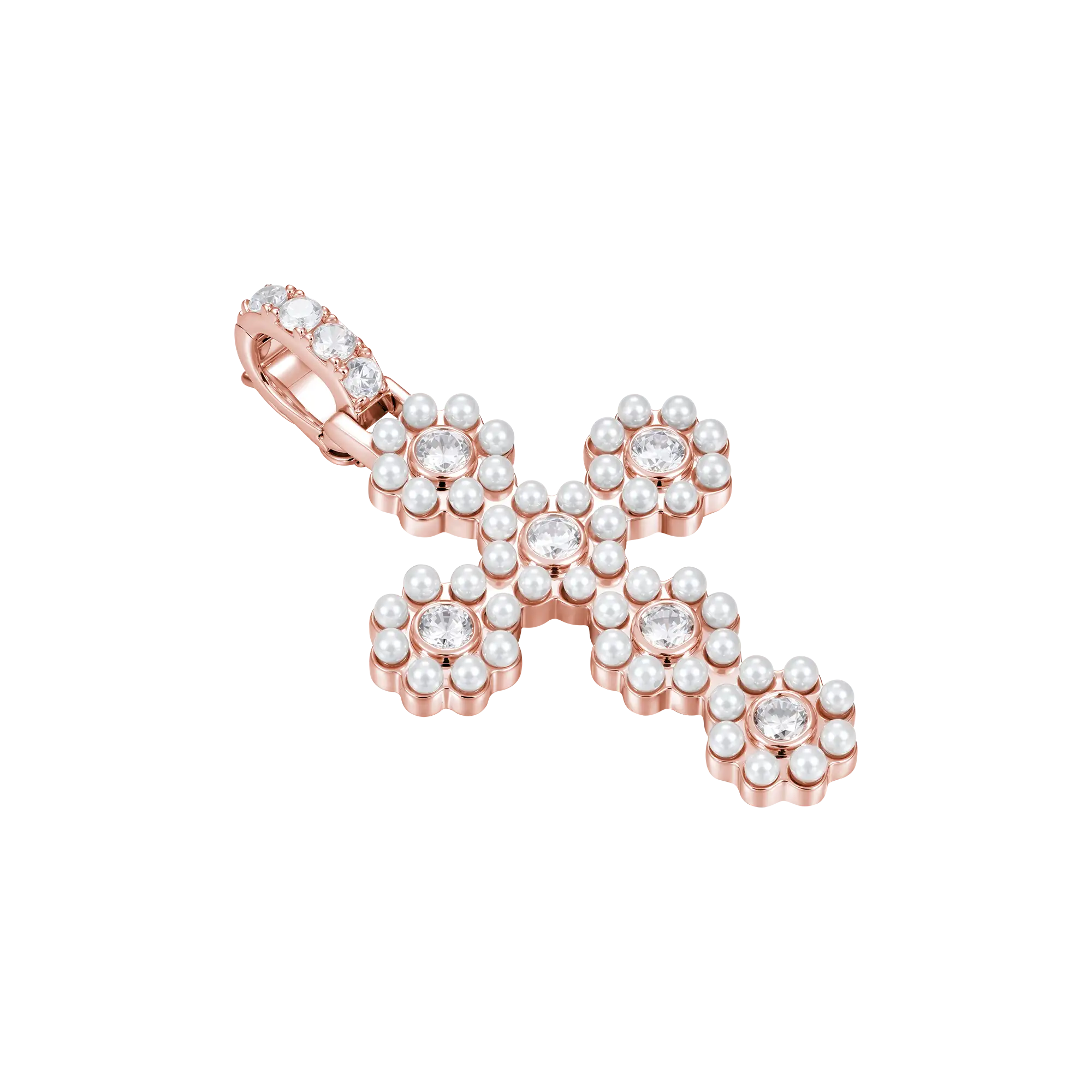 Moissanite Halo Pearl Brilliant Cross Pendant
