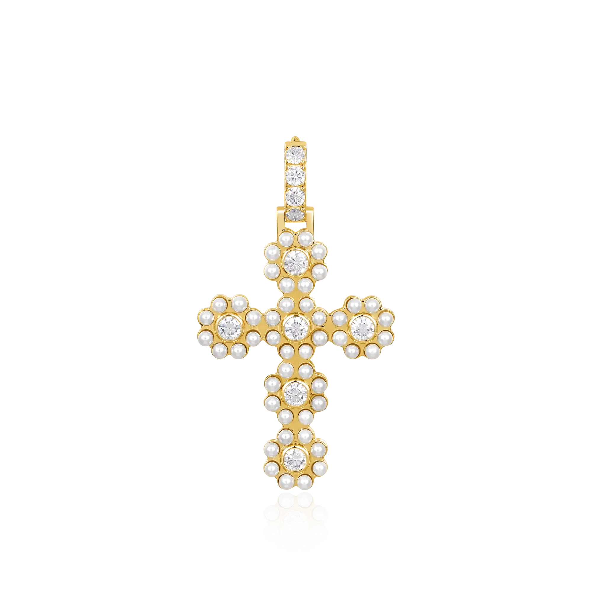 Moissanite Halo Pearl Brilliant Cross Pendant