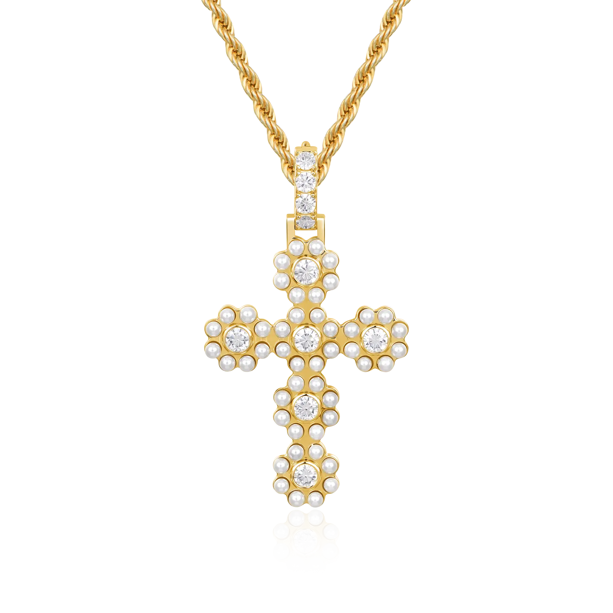 Moissanite Halo Pearl Brilliant Cross Pendant