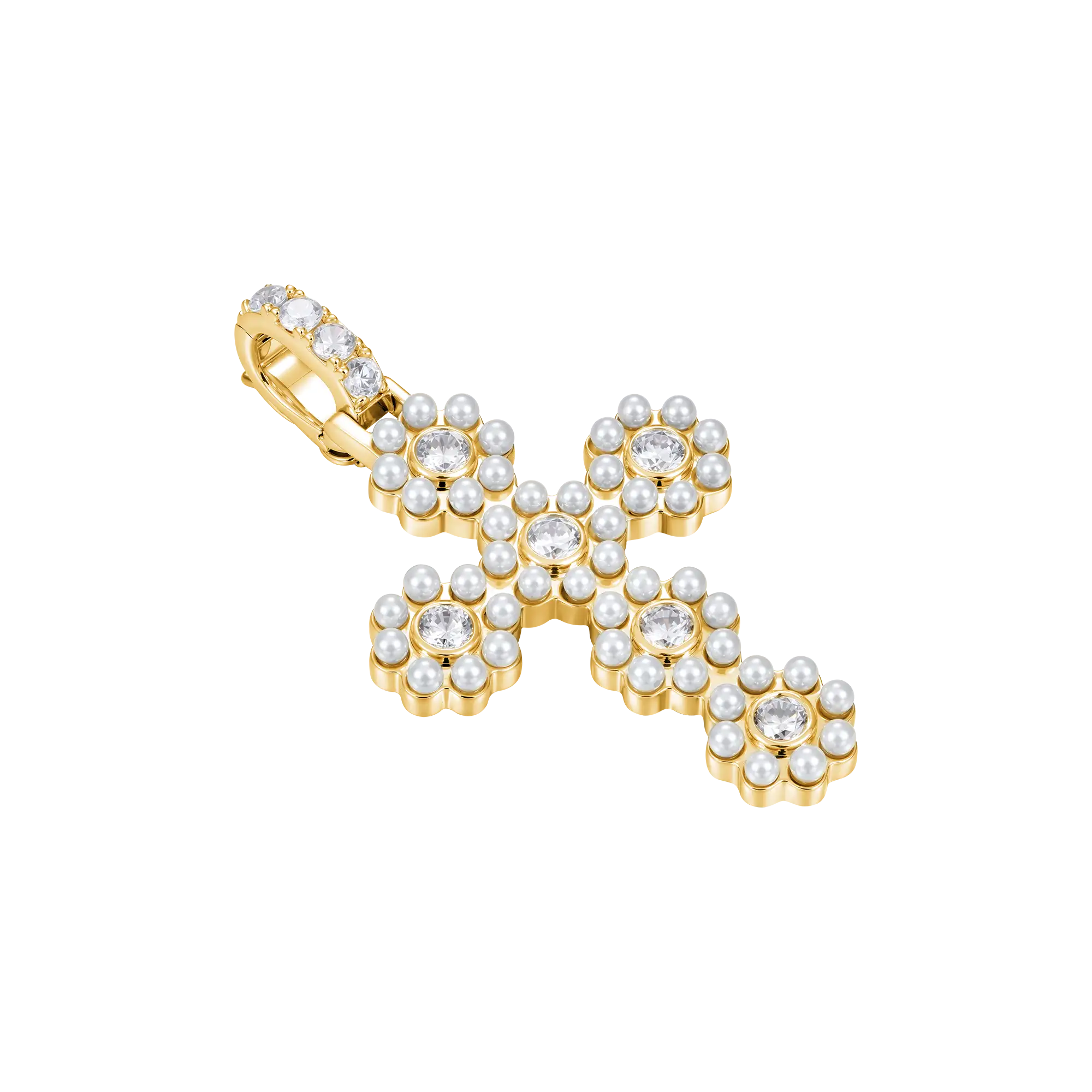 Moissanite Halo Pearl Brilliant Cross Pendant